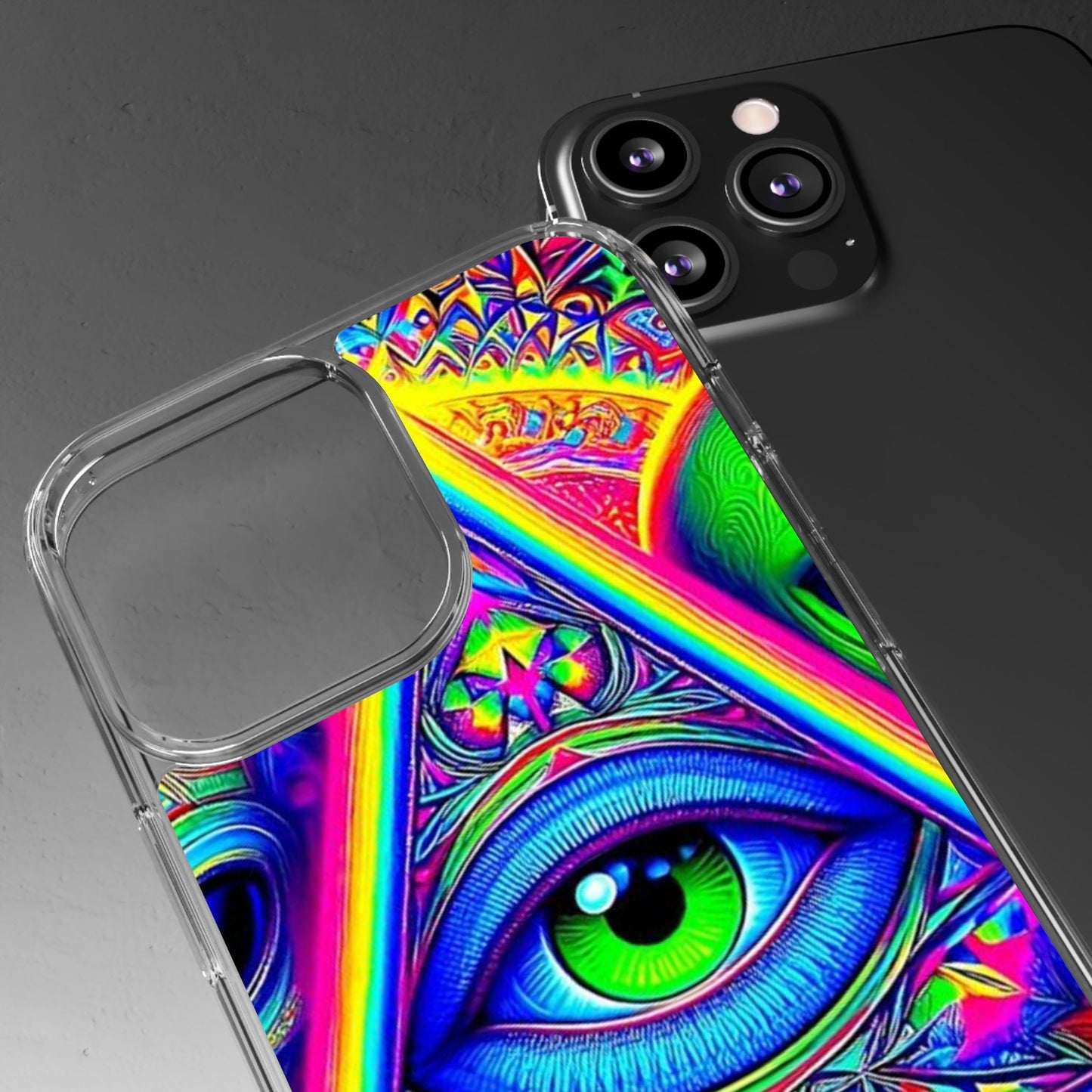 Colorful Alien Eye Phone Case, Psychedelic Clear Case, Gift for Art Lovers, Boho Phone Cover, Festival Accessory, Unique Mobile Case