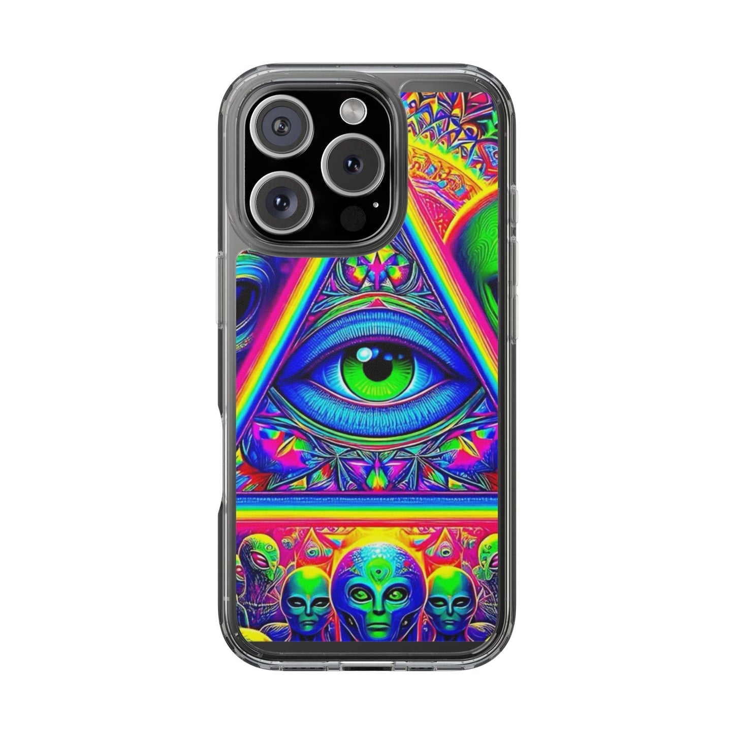 Colorful Alien Eye Phone Case, Psychedelic Clear Case, Gift for Art Lovers, Boho Phone Cover, Festival Accessory, Unique Mobile Case