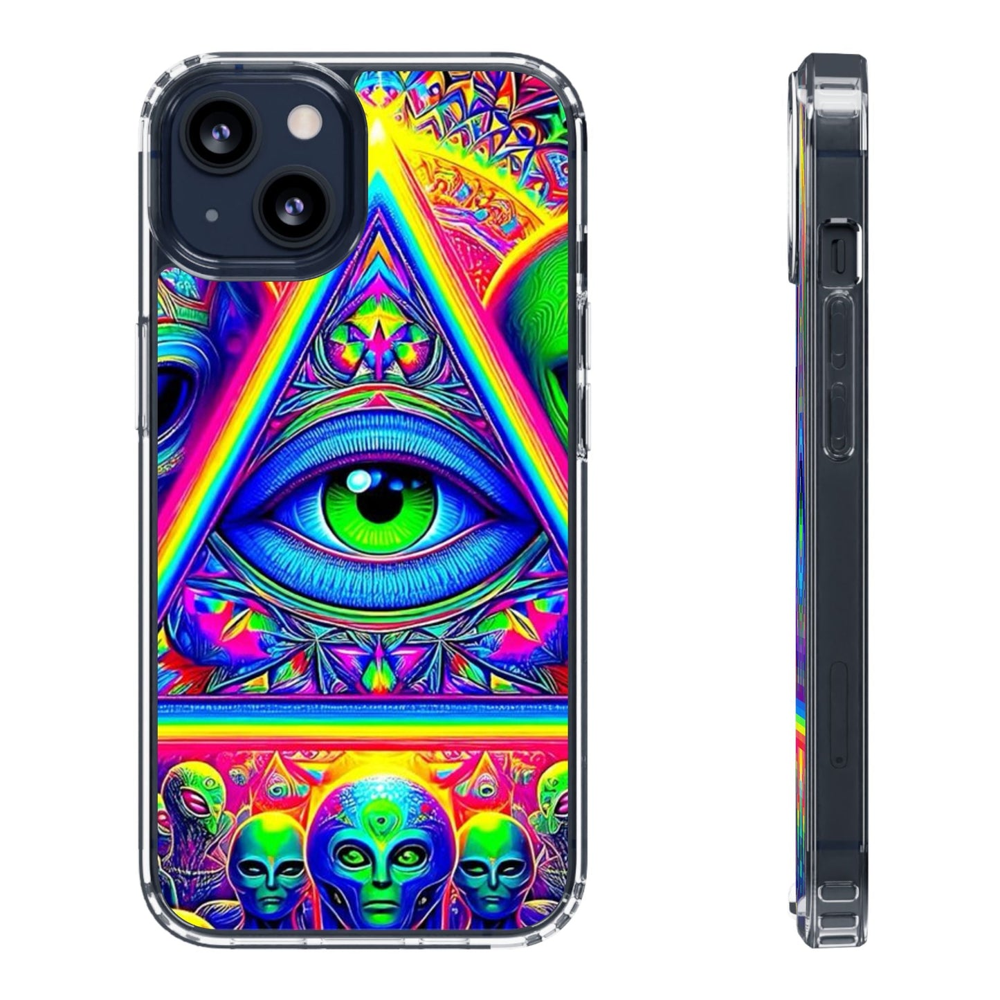 Colorful Alien Eye Phone Case, Psychedelic Clear Case, Gift for Art Lovers, Boho Phone Cover, Festival Accessory, Unique Mobile Case