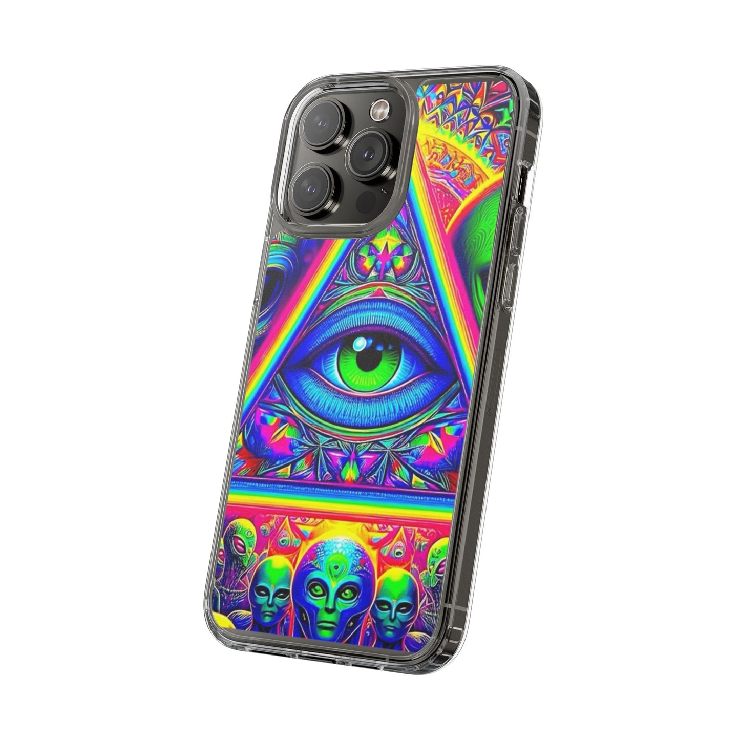 Colorful Alien Eye Phone Case, Psychedelic Clear Case, Gift for Art Lovers, Boho Phone Cover, Festival Accessory, Unique Mobile Case