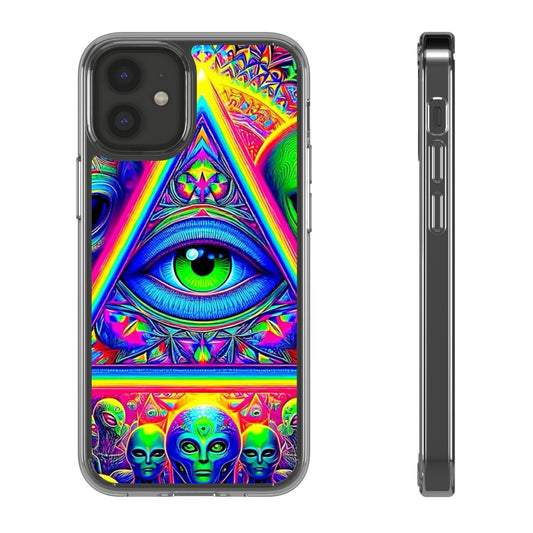 Colorful Alien Eye Phone Case, Psychedelic Clear Case, Gift for Art Lovers, Boho Phone Cover, Festival Accessory, Unique Mobile Case