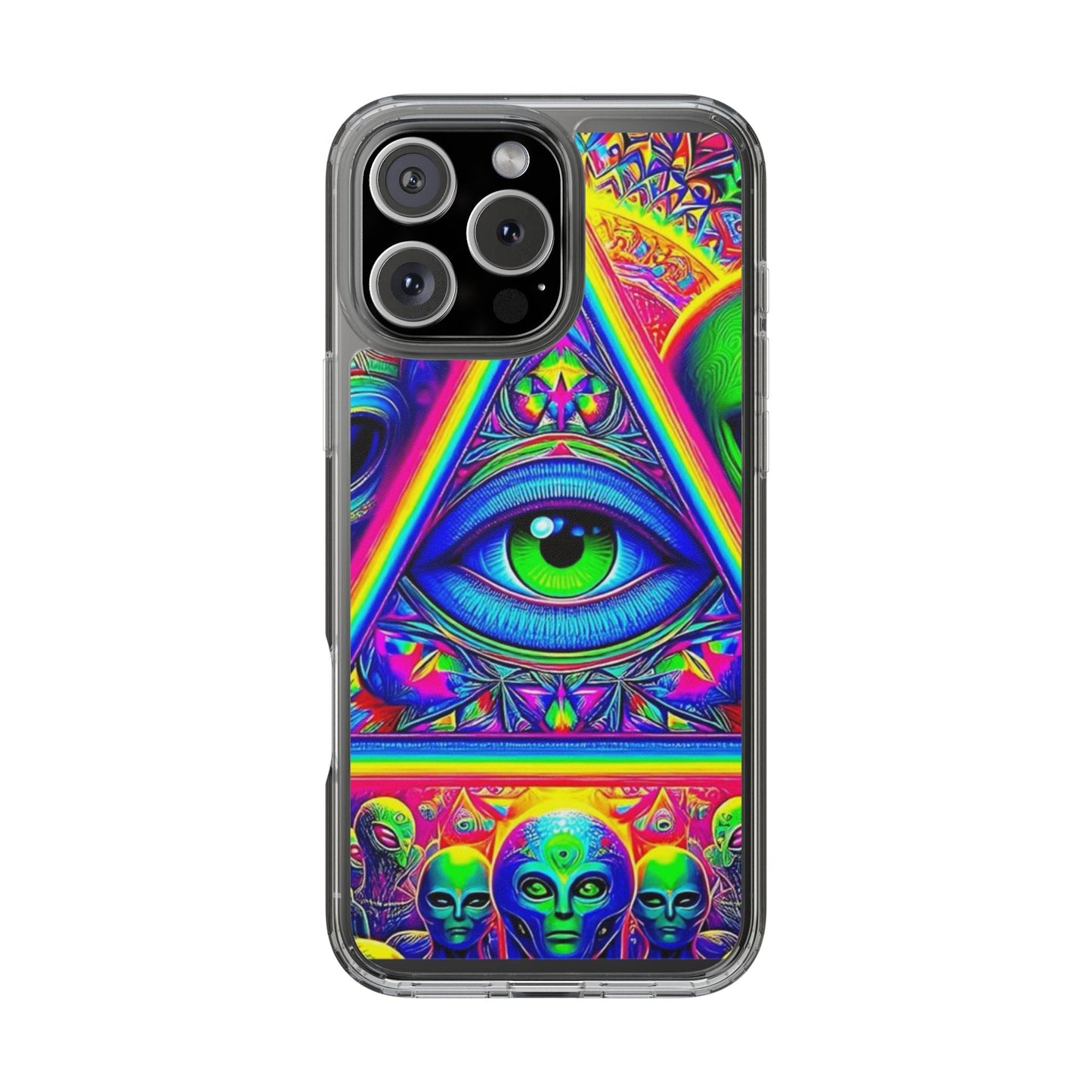 Colorful Alien Eye Phone Case, Psychedelic Clear Case, Gift for Art Lovers, Boho Phone Cover, Festival Accessory, Unique Mobile Case