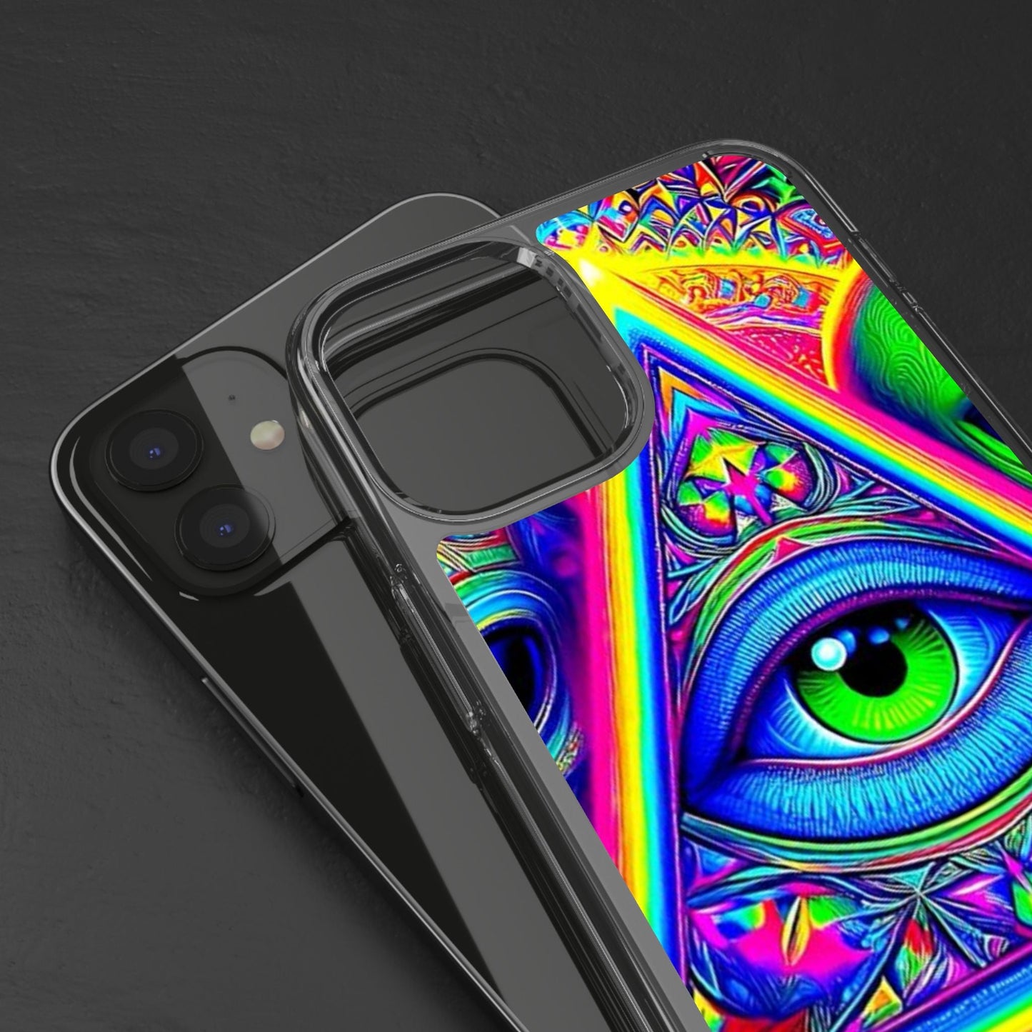 Colorful Alien Eye Phone Case, Psychedelic Clear Case, Gift for Art Lovers, Boho Phone Cover, Festival Accessory, Unique Mobile Case
