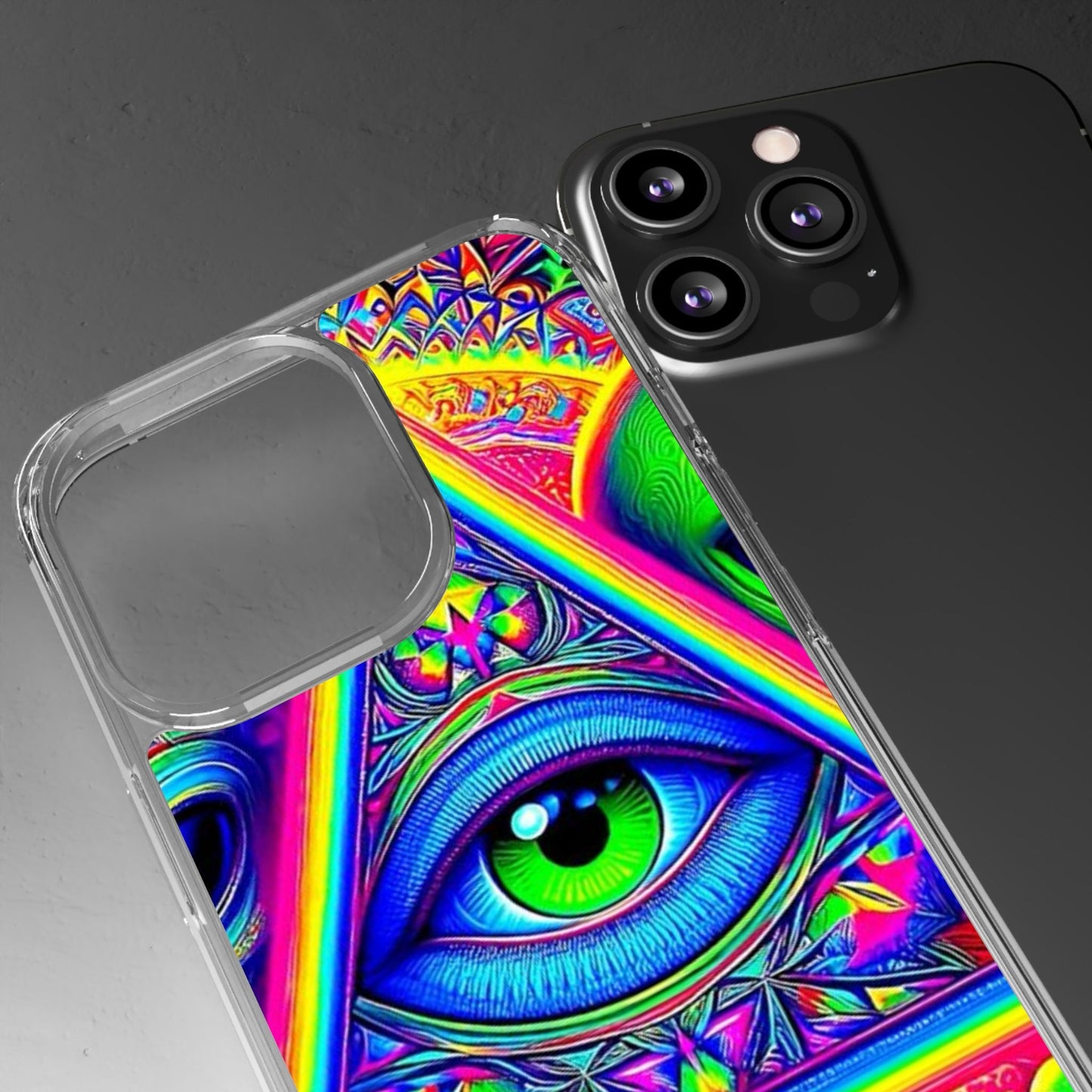 Colorful Alien Eye Phone Case, Psychedelic Clear Case, Gift for Art Lovers, Boho Phone Cover, Festival Accessory, Unique Mobile Case