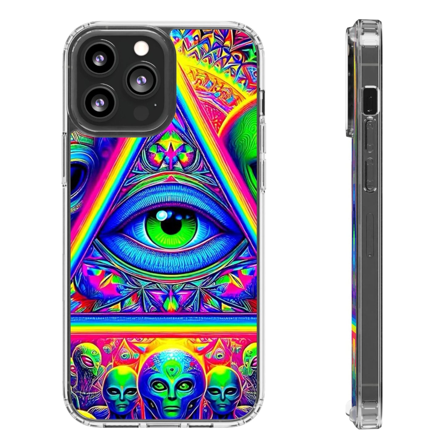 Colorful Alien Eye Phone Case, Psychedelic Clear Case, Gift for Art Lovers, Boho Phone Cover, Festival Accessory, Unique Mobile Case