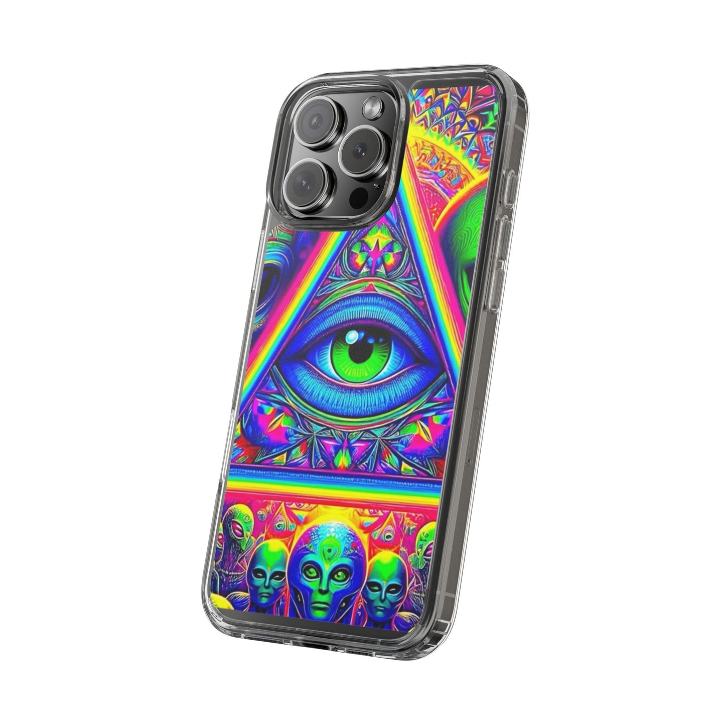 Colorful Alien Eye Phone Case, Psychedelic Clear Case, Gift for Art Lovers, Boho Phone Cover, Festival Accessory, Unique Mobile Case