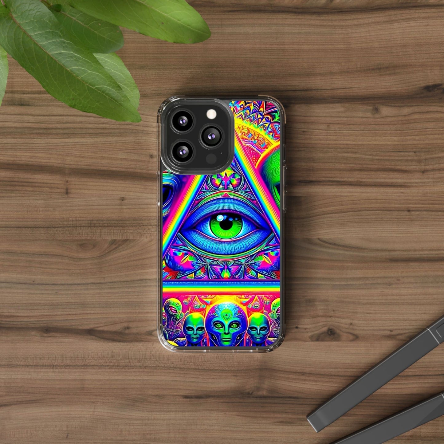 Colorful Alien Eye Phone Case, Psychedelic Clear Case, Gift for Art Lovers, Boho Phone Cover, Festival Accessory, Unique Mobile Case