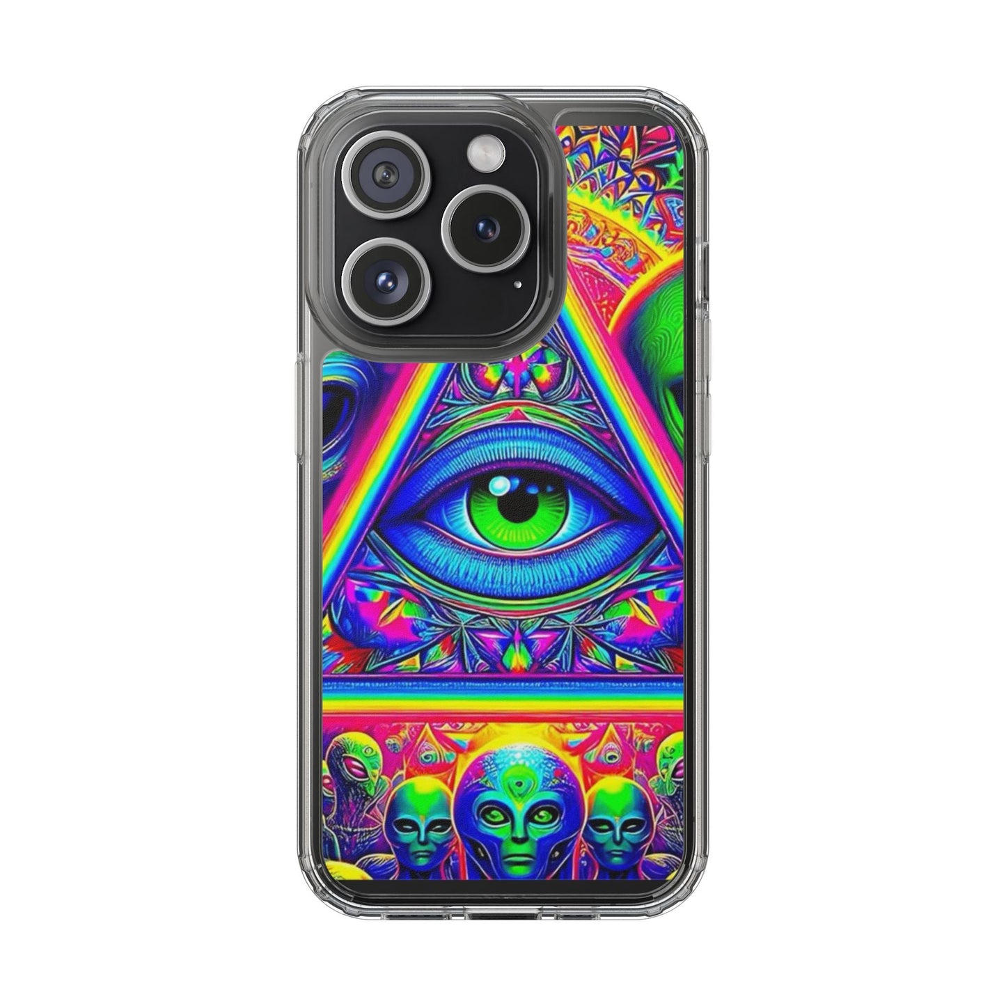 Colorful Alien Eye Phone Case, Psychedelic Clear Case, Gift for Art Lovers, Boho Phone Cover, Festival Accessory, Unique Mobile Case