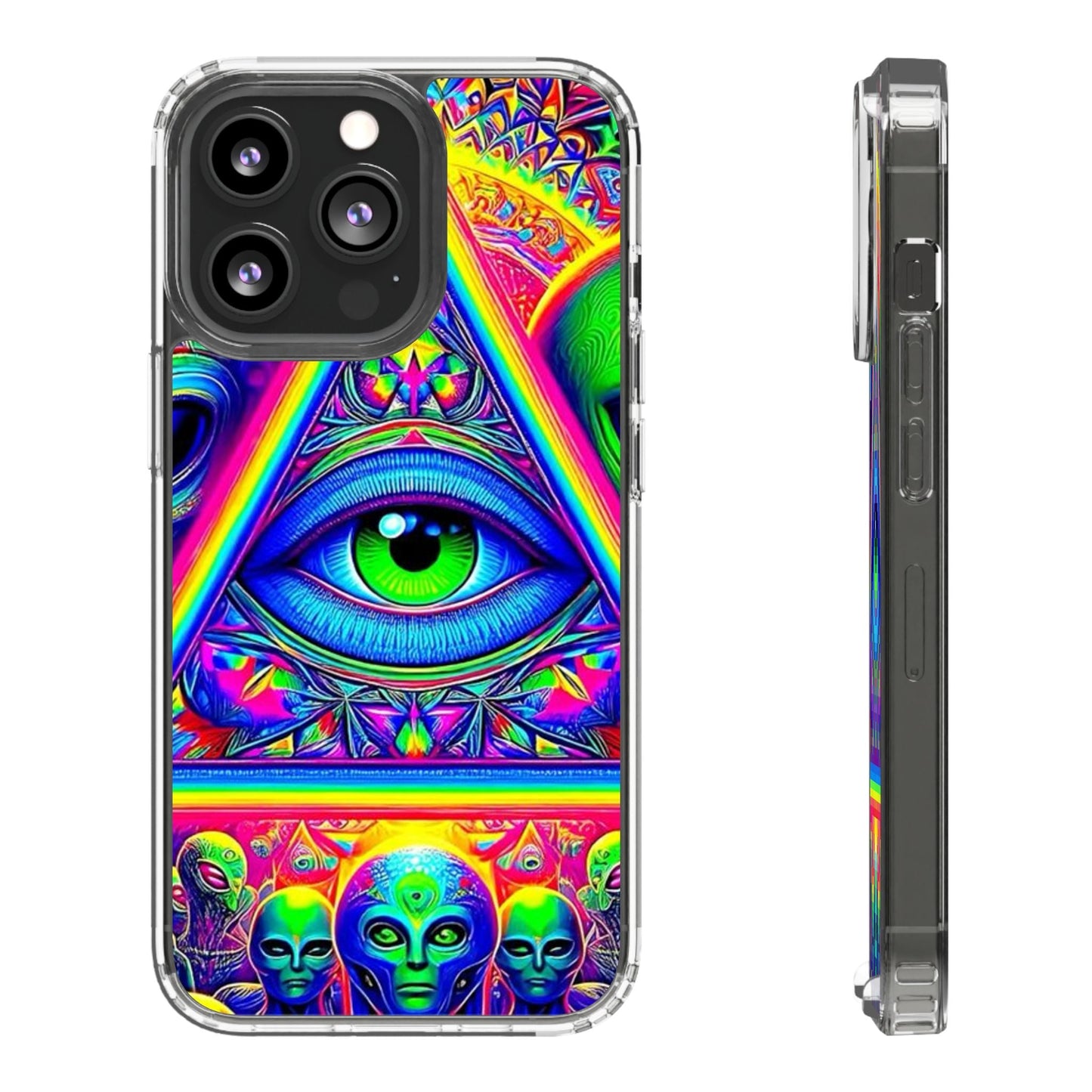 Colorful Alien Eye Phone Case, Psychedelic Clear Case, Gift for Art Lovers, Boho Phone Cover, Festival Accessory, Unique Mobile Case