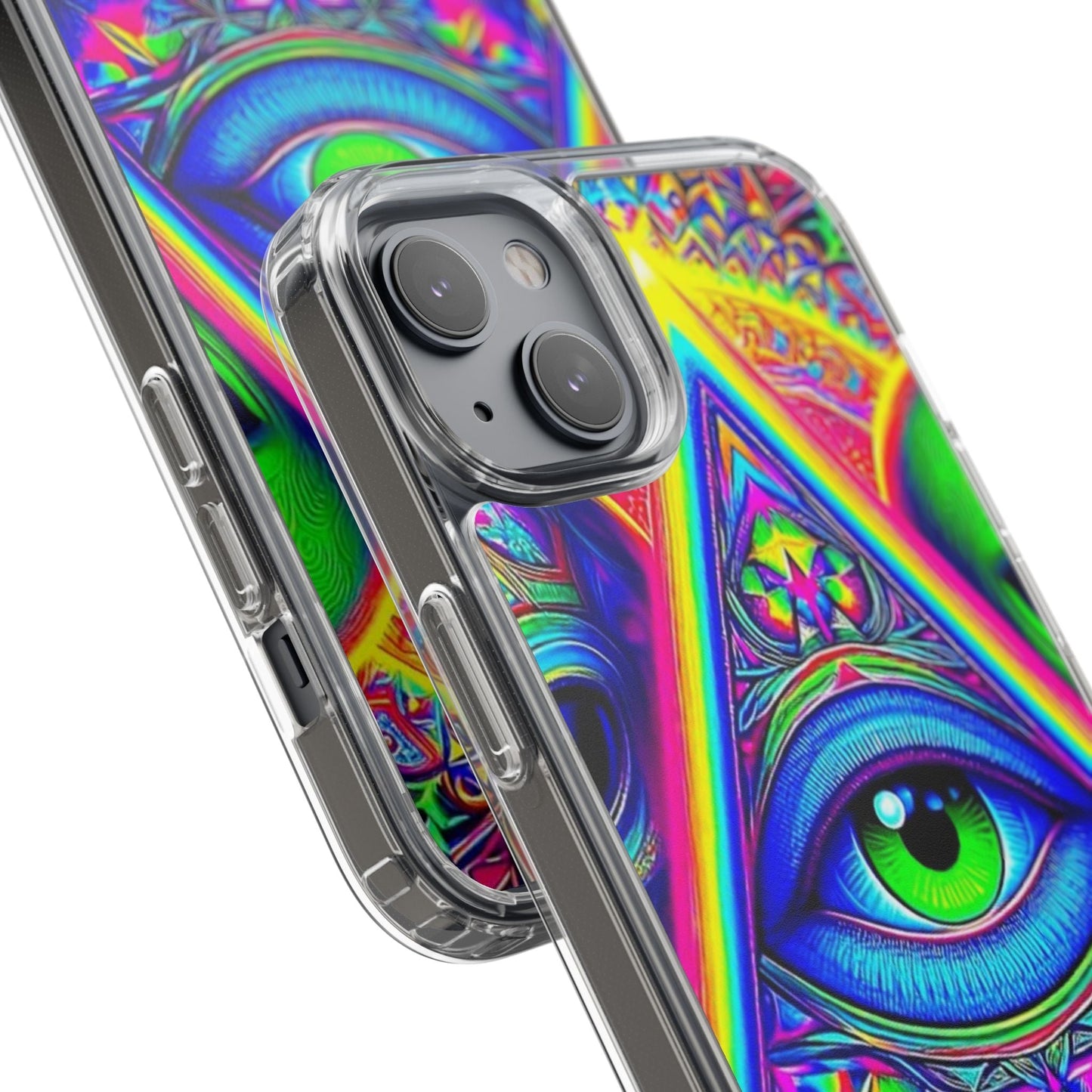 Colorful Alien Eye Phone Case, Psychedelic Clear Case, Gift for Art Lovers, Boho Phone Cover, Festival Accessory, Unique Mobile Case