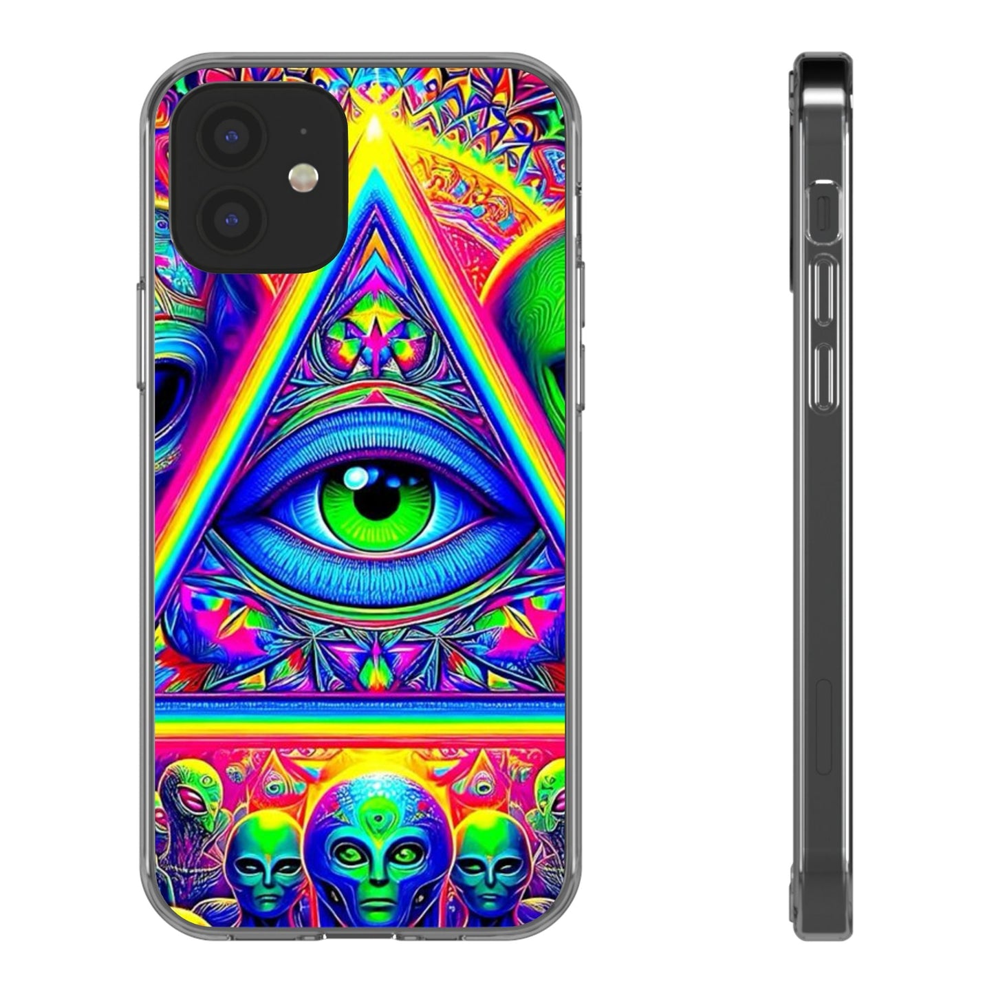 Colorful Alien Eye Phone Case, Psychedelic Clear Case, Gift for Art Lovers, Boho Phone Cover, Festival Accessory, Unique Mobile Case
