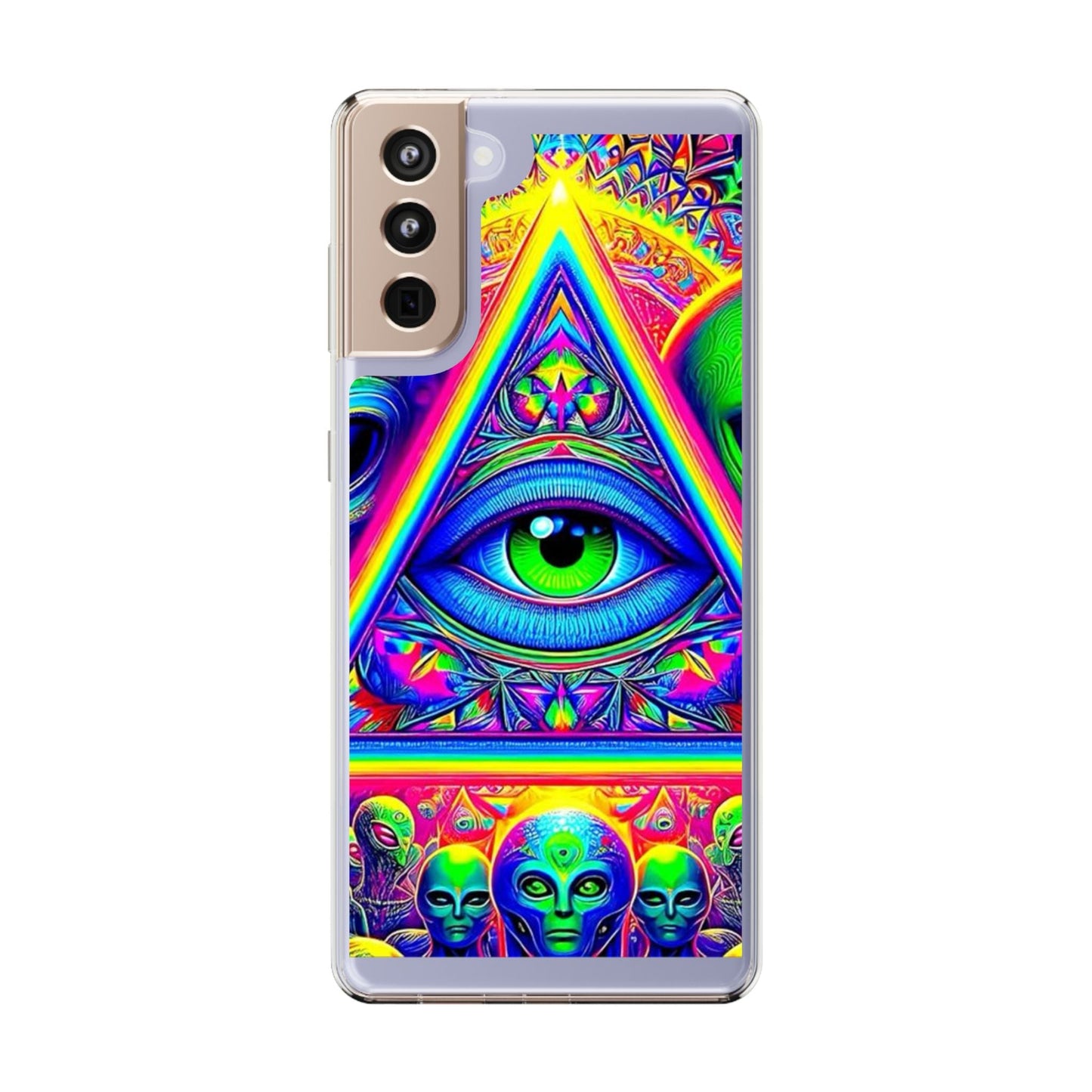 Colorful Alien Eye Phone Case, Psychedelic Clear Case, Gift for Art Lovers, Boho Phone Cover, Festival Accessory, Unique Mobile Case