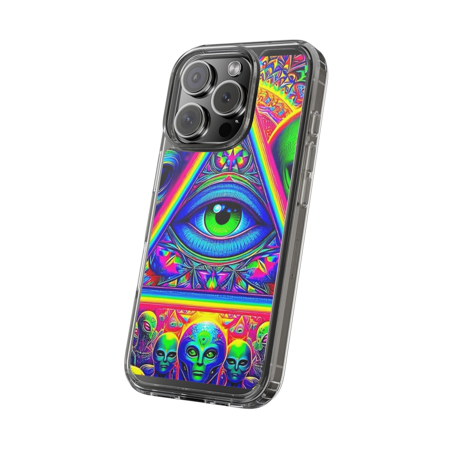 Colorful Alien Eye Phone Case, Psychedelic Clear Case, Gift for Art Lovers, Boho Phone Cover, Festival Accessory, Unique Mobile Case