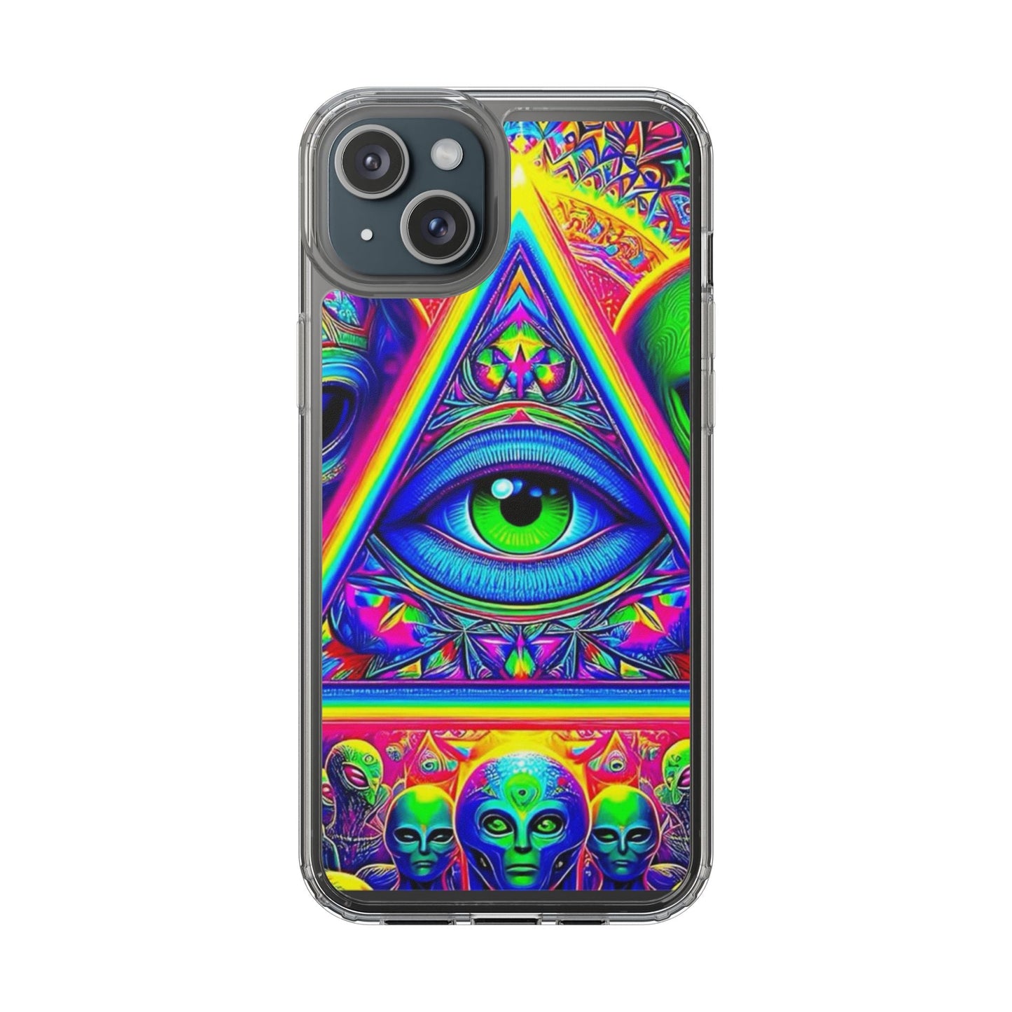 Colorful Alien Eye Phone Case, Psychedelic Clear Case, Gift for Art Lovers, Boho Phone Cover, Festival Accessory, Unique Mobile Case