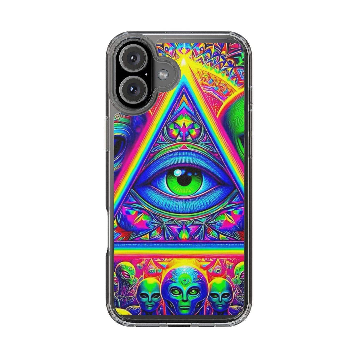 Colorful Alien Eye Phone Case, Psychedelic Clear Case, Gift for Art Lovers, Boho Phone Cover, Festival Accessory, Unique Mobile Case