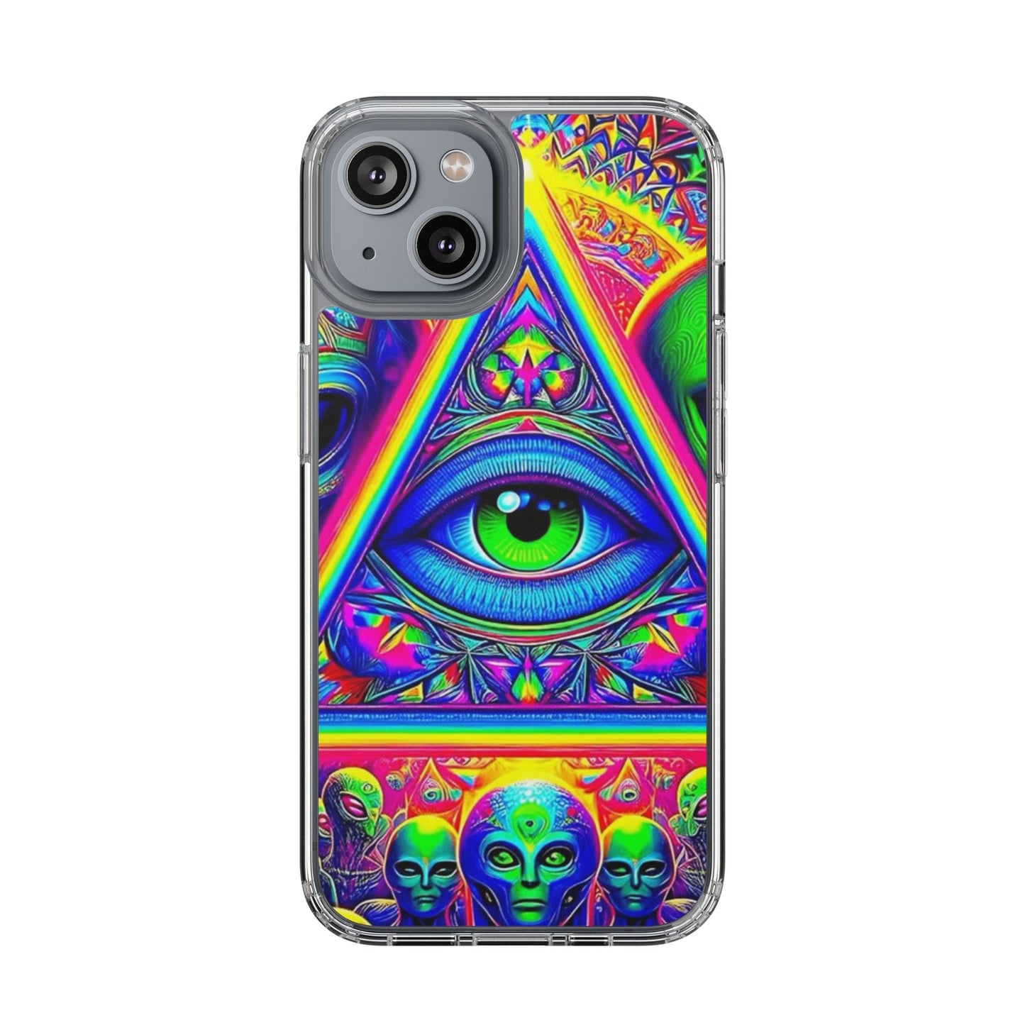 Colorful Alien Eye Phone Case, Psychedelic Clear Case, Gift for Art Lovers, Boho Phone Cover, Festival Accessory, Unique Mobile Case