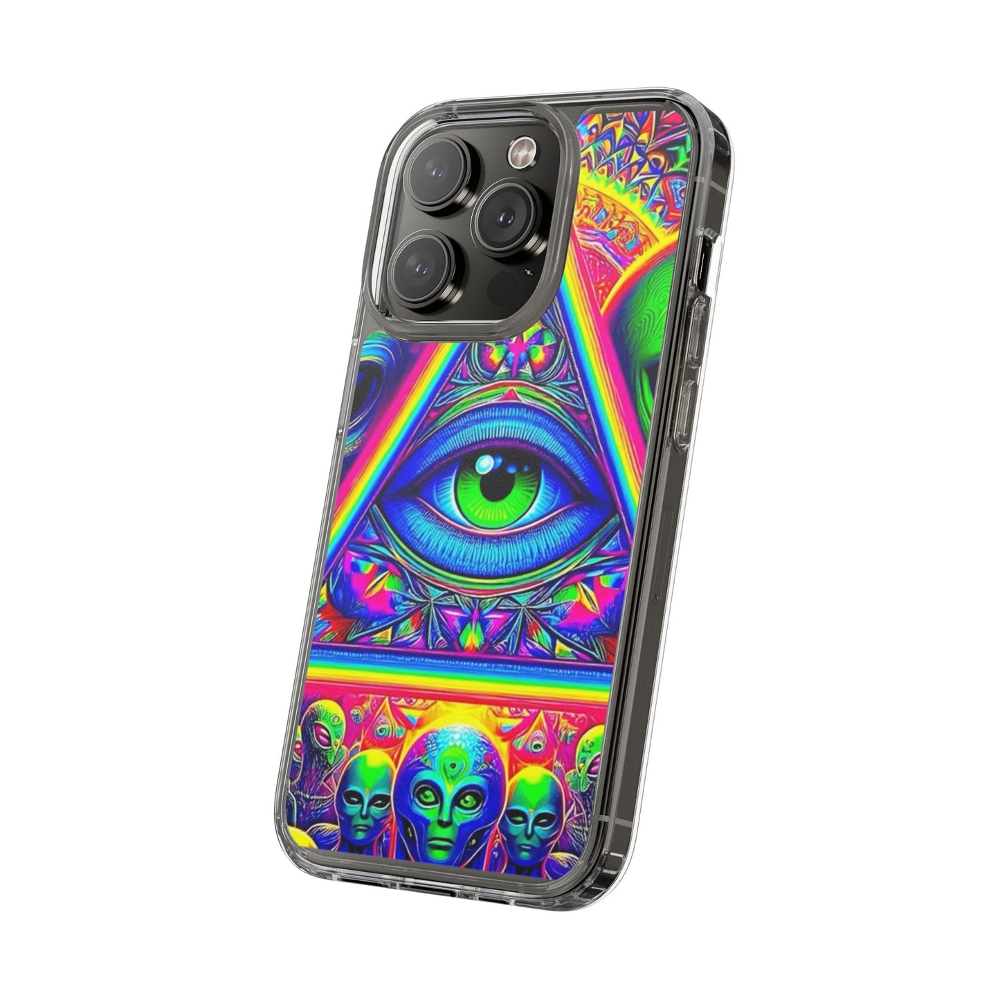 Colorful Alien Eye Phone Case, Psychedelic Clear Case, Gift for Art Lovers, Boho Phone Cover, Festival Accessory, Unique Mobile Case