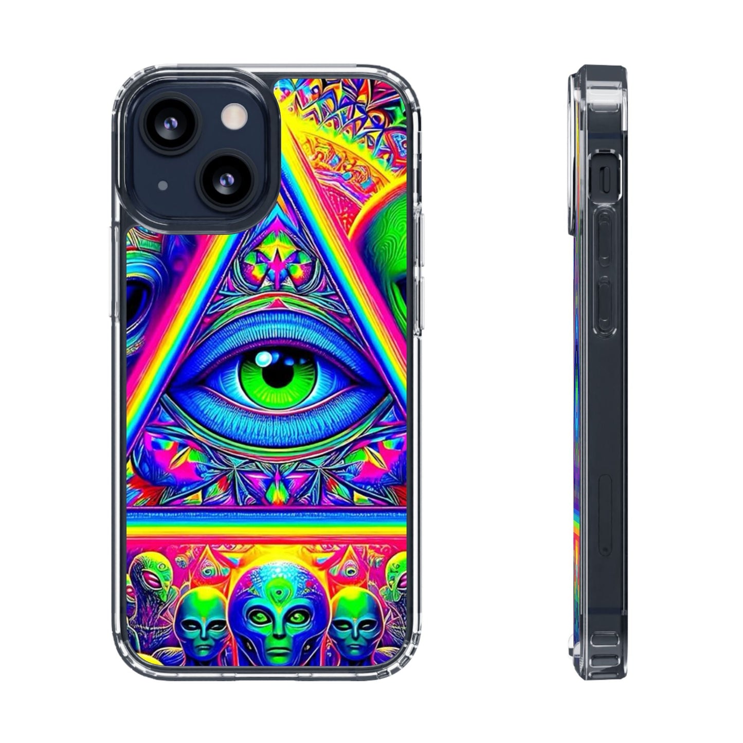 Colorful Alien Eye Phone Case, Psychedelic Clear Case, Gift for Art Lovers, Boho Phone Cover, Festival Accessory, Unique Mobile Case