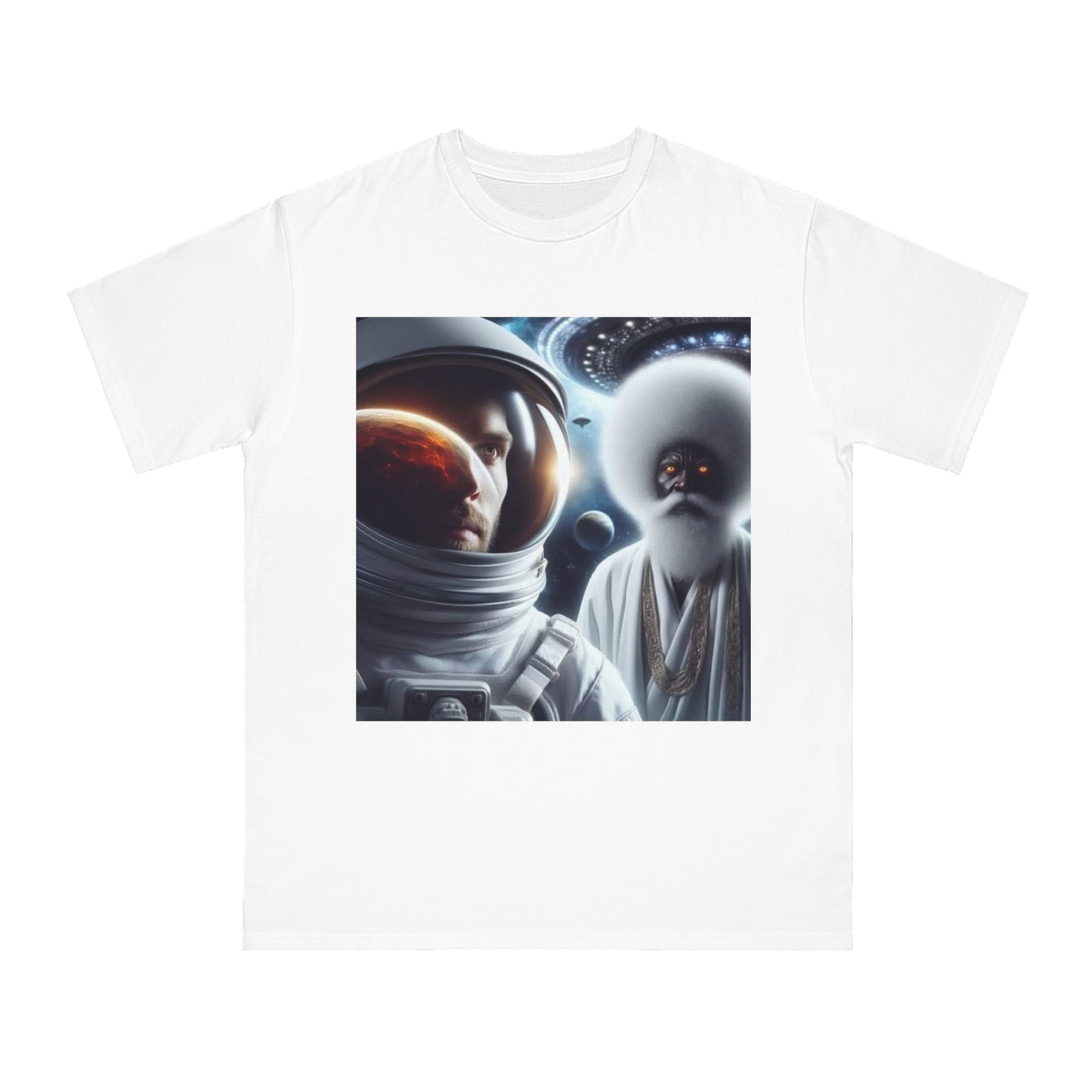 Cosmic Encounter Unisex T-Shirt | Space Art Tee, Astronaut Gift, Sci-Fi Apparel, Unique Graphic Shirt, Mens Womens Classic