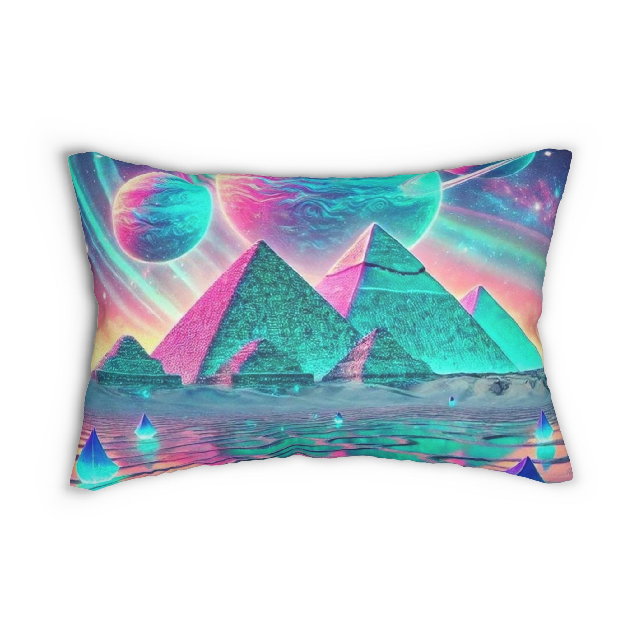 Cosmic Pyramid Lumbar Pillow, Boho Home Decor, Unique Throw Pillow, Gift for Space Lovers, Colorful Couch Cushion