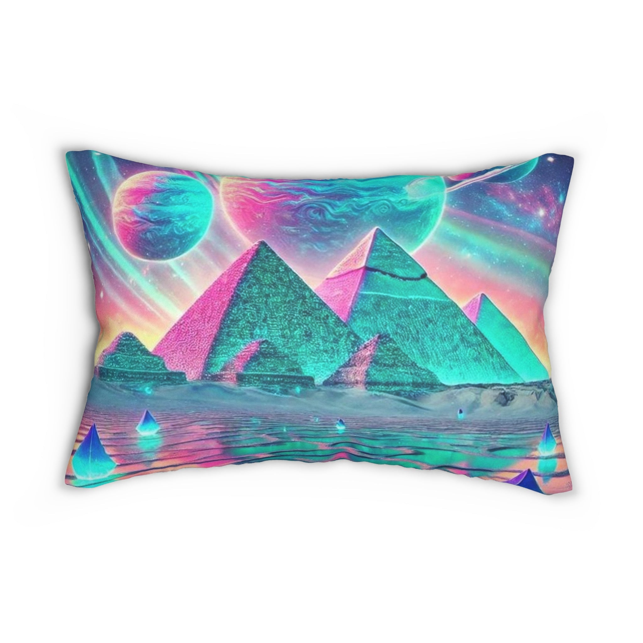 Cosmic Pyramid Lumbar Pillow, Boho Home Decor, Unique Throw Pillow, Gift for Space Lovers, Colorful Couch Cushion