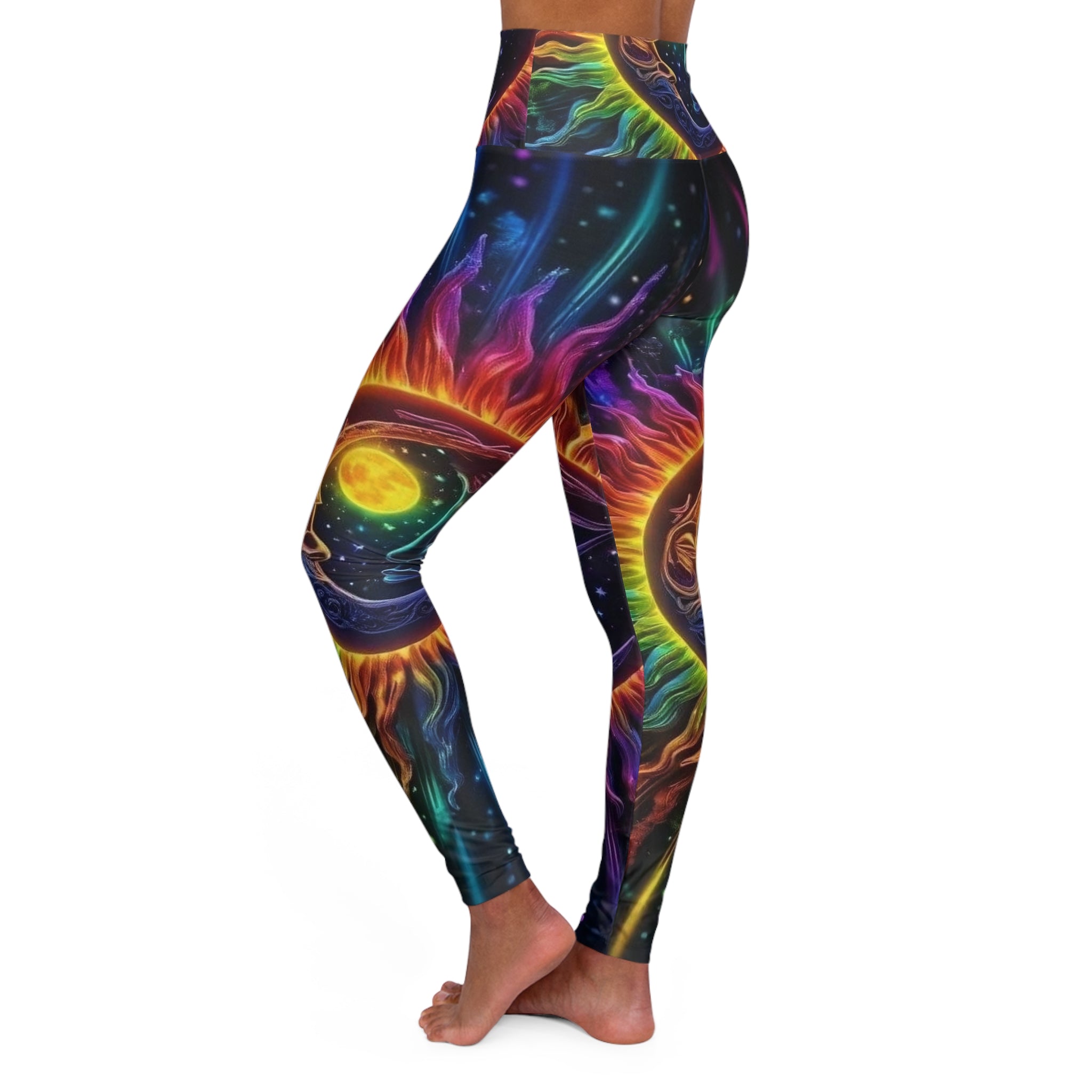 Cosmic Vibes High Waisted Yoga Leggings, Athletic Wear, Yoga Pants, Festival Clothing, Spiritual Fashion, Summer Exercise Gear