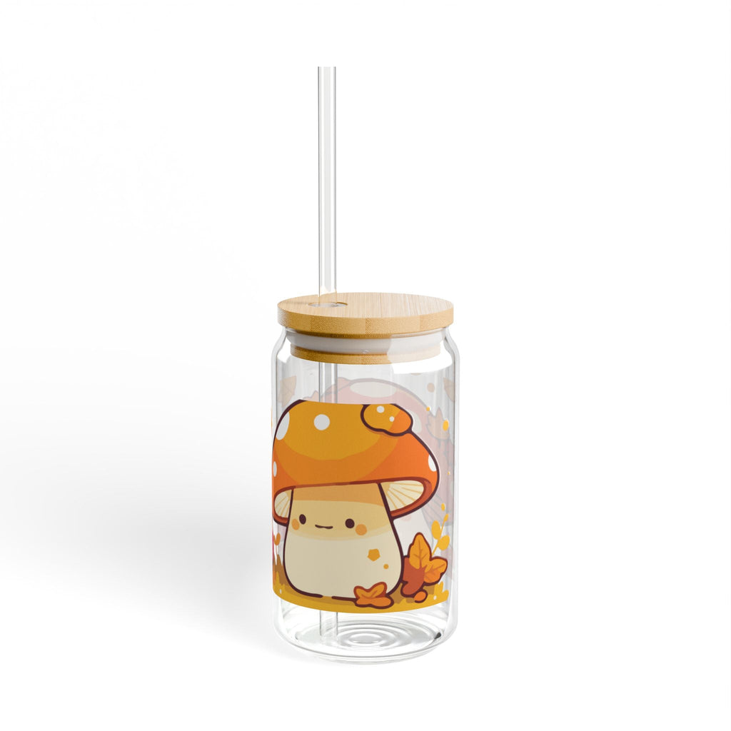 Cute Mushroom Sipper Glass, 16oz, Perfect for Eco-Friendly Gifts, Fall Decor, Kid-Friendly Drinkware, Cute Kitchen Accessory