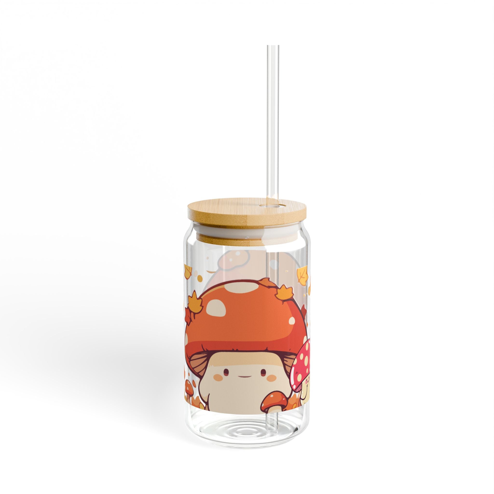 Cute Mushroom Sipper Glass, 16oz, Perfect for Eco-Friendly Gifts, Fall Decor, Kid-Friendly Drinkware, Cute Kitchen Accessory