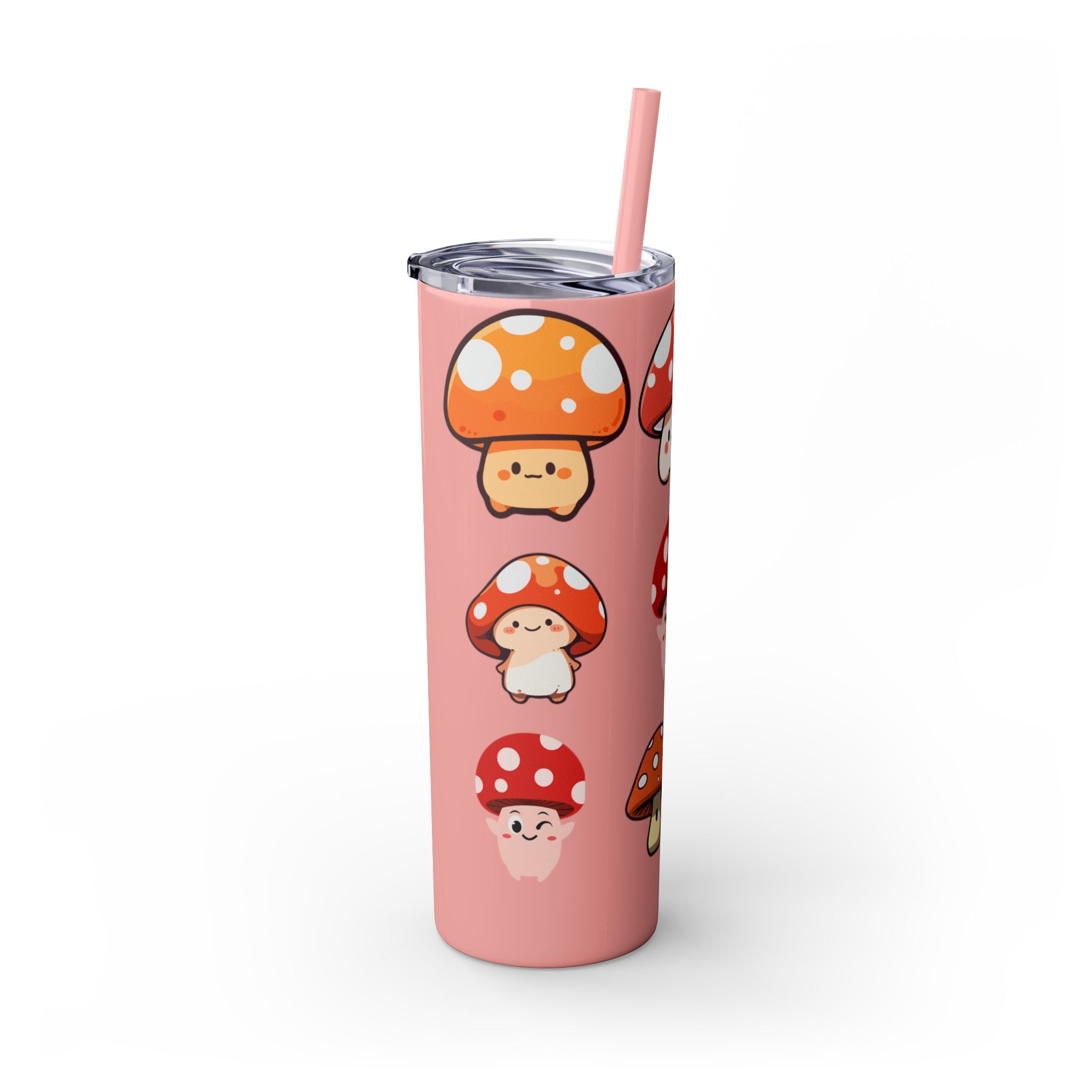 Cute Mushroom Skinny Tumbler with Straw, 20oz - Perfect for Kids and Adults, Eco-Friendly Drinkware, Summer Parties, Game Nights, Gifts for