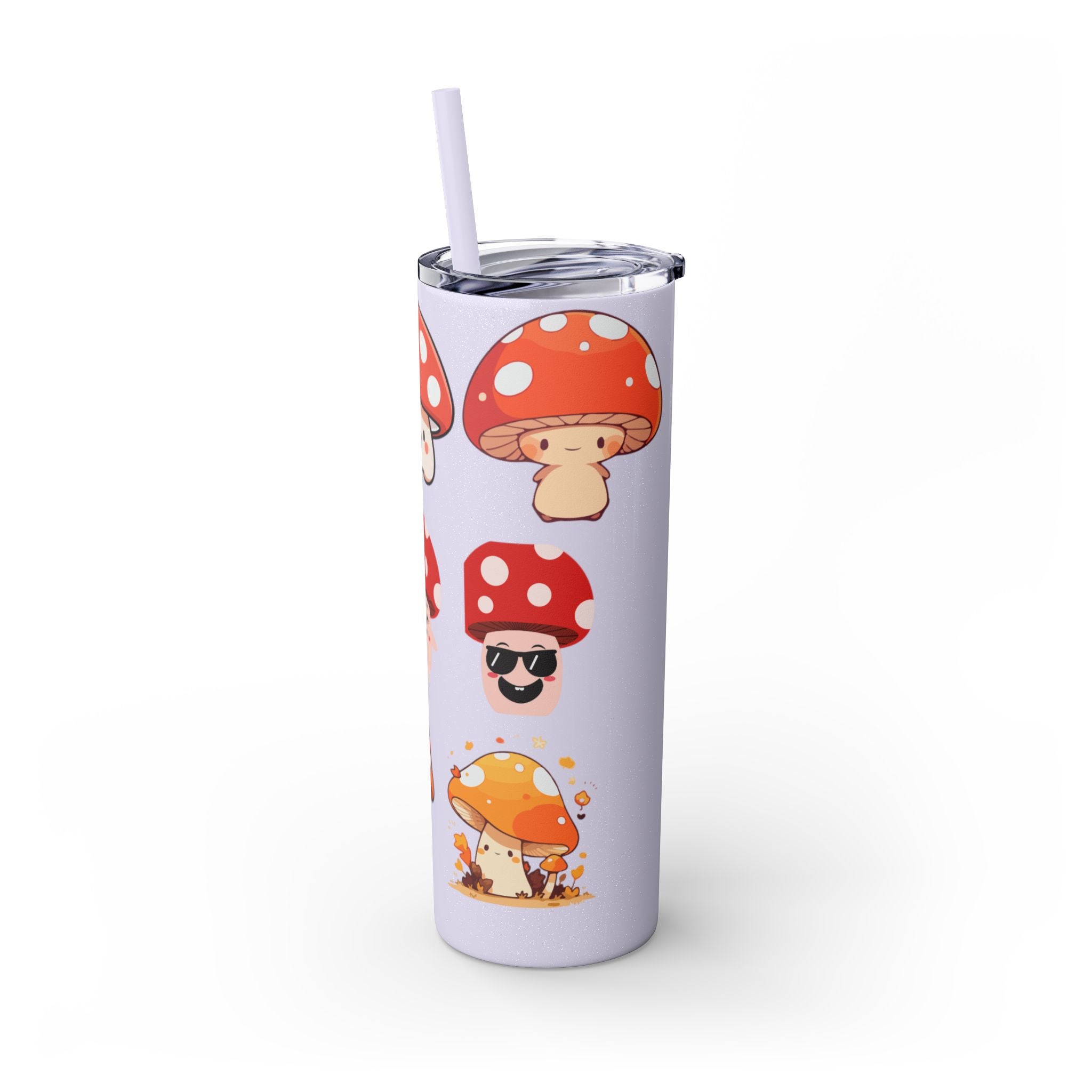 Cute Mushroom Skinny Tumbler with Straw, 20oz - Perfect for Kids and Adults, Eco-Friendly Drinkware, Summer Parties, Game Nights, Gifts for