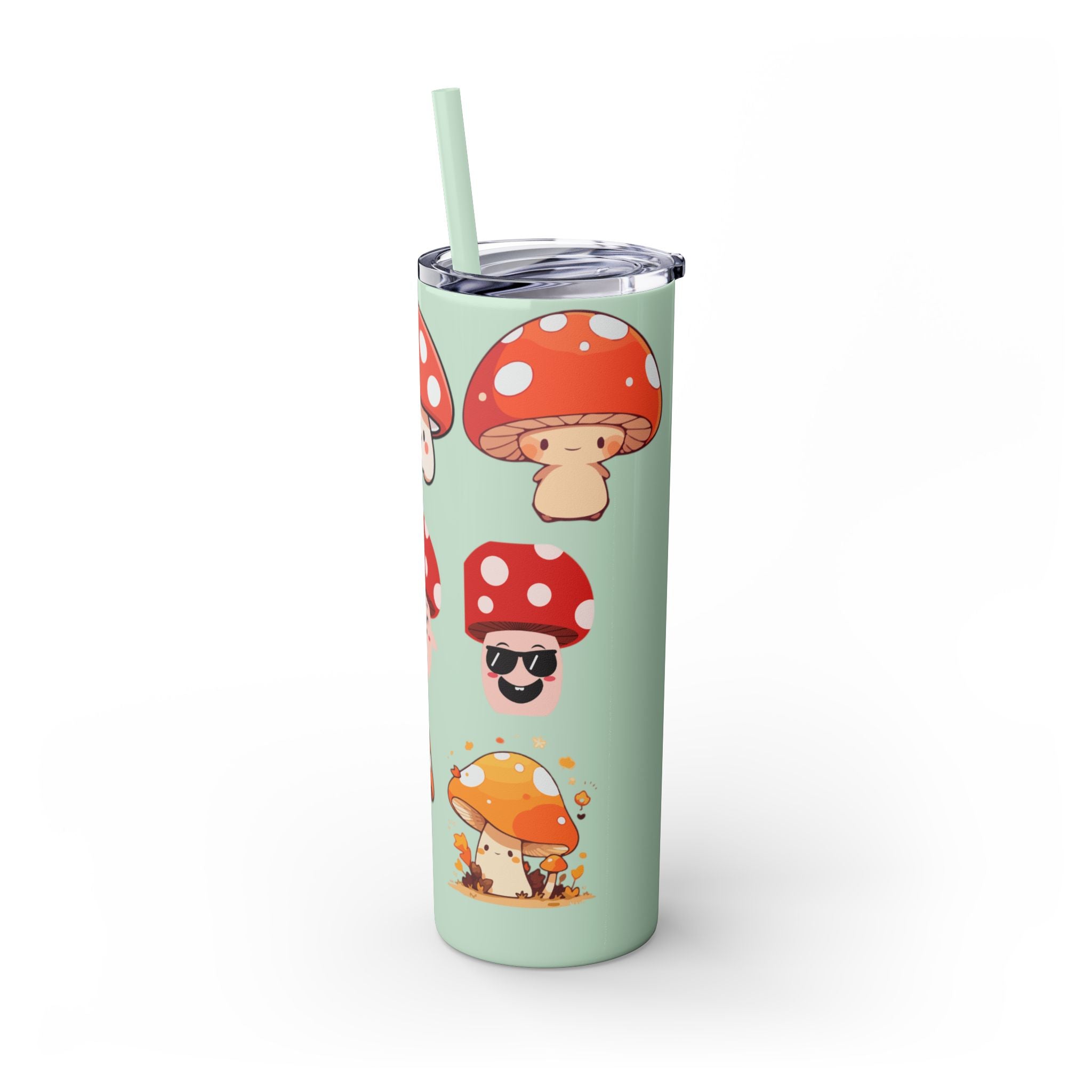 Cute Mushroom Skinny Tumbler with Straw, 20oz - Perfect for Kids and Adults, Eco-Friendly Drinkware, Summer Parties, Game Nights, Gifts for