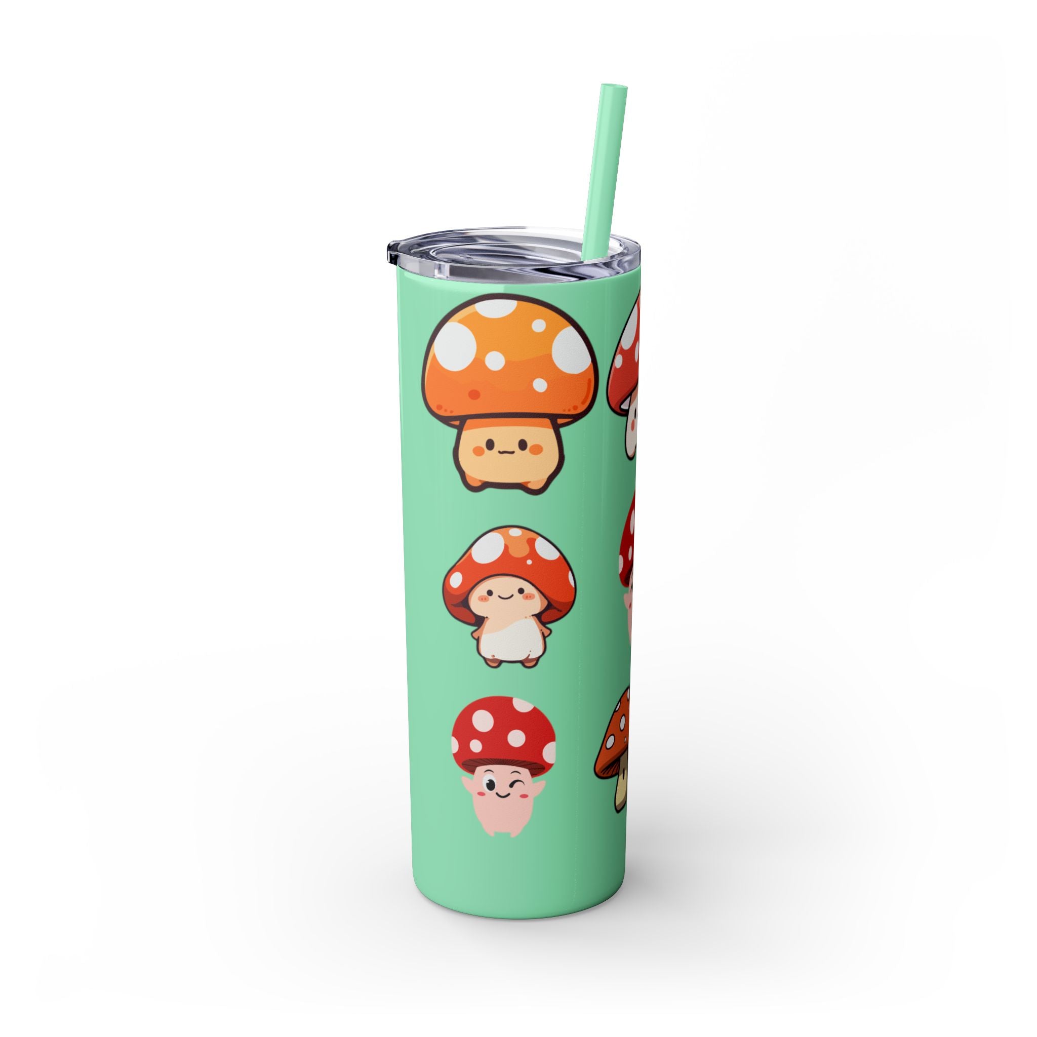 Cute Mushroom Skinny Tumbler with Straw, 20oz - Perfect for Kids and Adults, Eco-Friendly Drinkware, Summer Parties, Game Nights, Gifts for