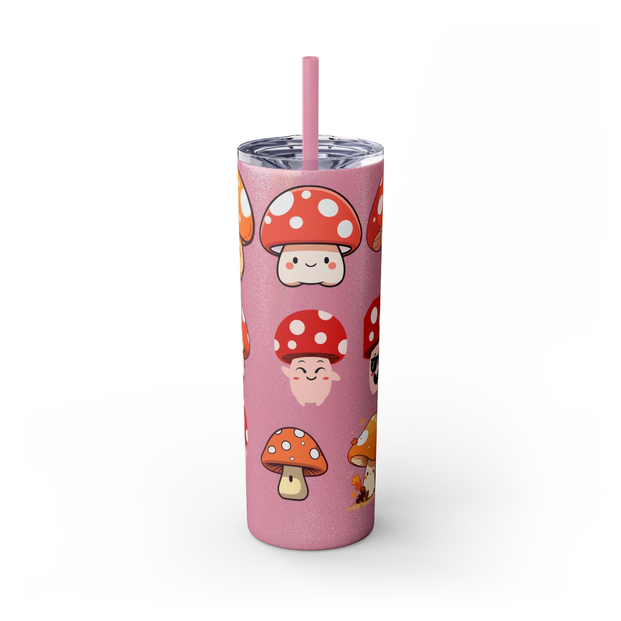 Cute Mushroom Skinny Tumbler with Straw, 20oz - Perfect for Kids and Adults, Eco-Friendly Drinkware, Summer Parties, Game Nights, Gifts for