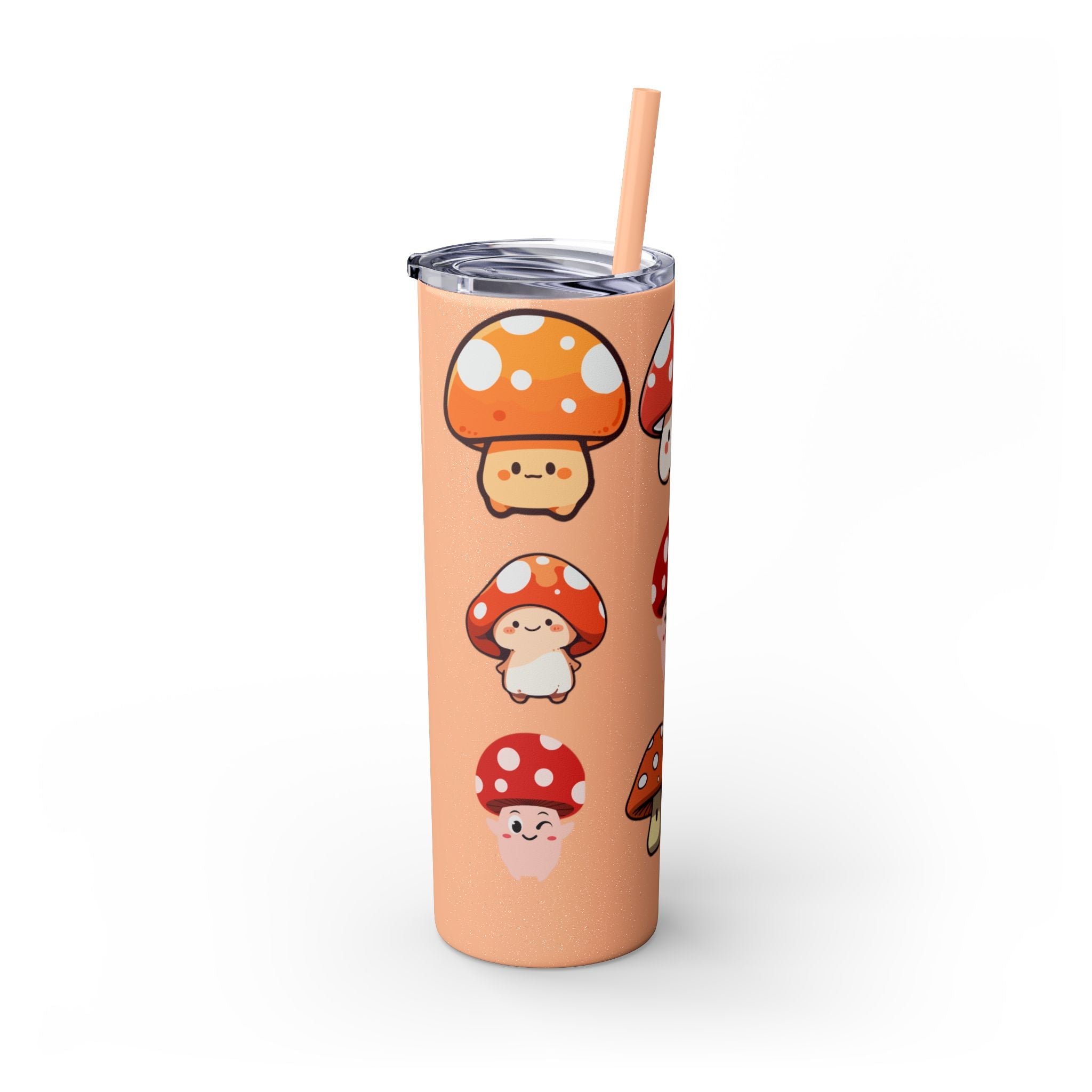 Cute Mushroom Skinny Tumbler with Straw, 20oz - Perfect for Kids and Adults, Eco-Friendly Drinkware, Summer Parties, Game Nights, Gifts for