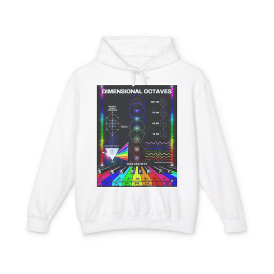 Dimensional Octaves Unisex Lightweight Hooded Sweatshirt - Vibrant Cosmic Design