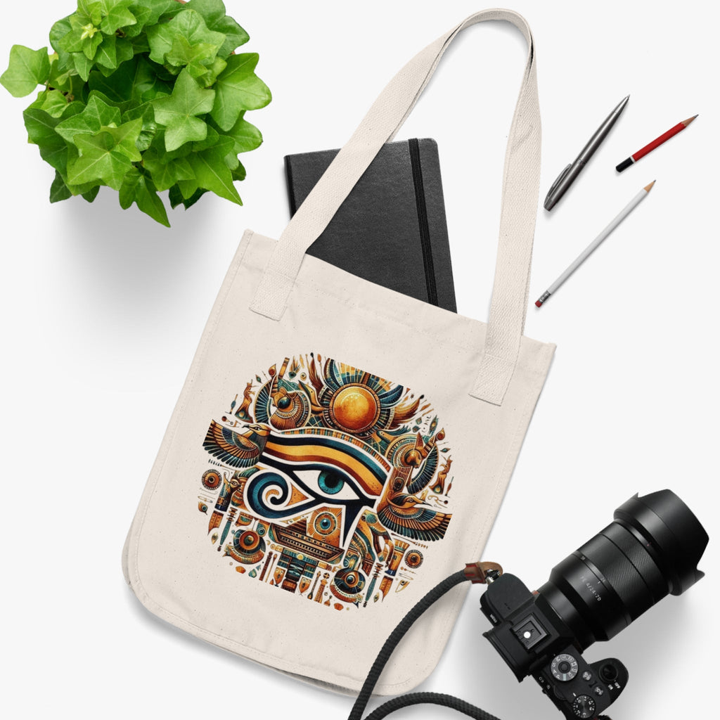 Egyptian Eye Organic Canvas Tote Bag - Boho Shopping Bag, Eco-Friendly Gift, Travel Tote, Beach Bag, Reusable Grocery Bag