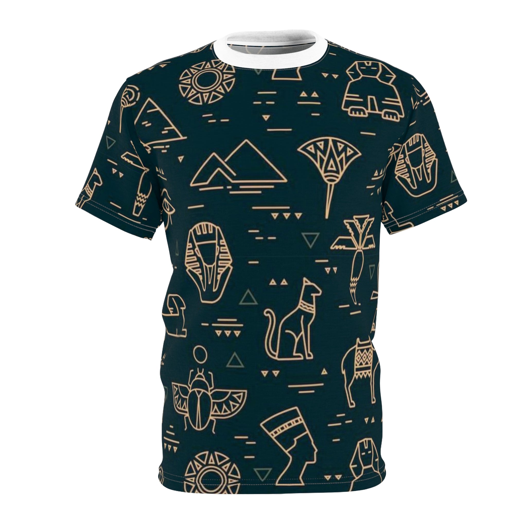 Egyptian-Inspired Unisex Tee - Unique Cut & Sew Design featuring Hieroglyphic Motifs