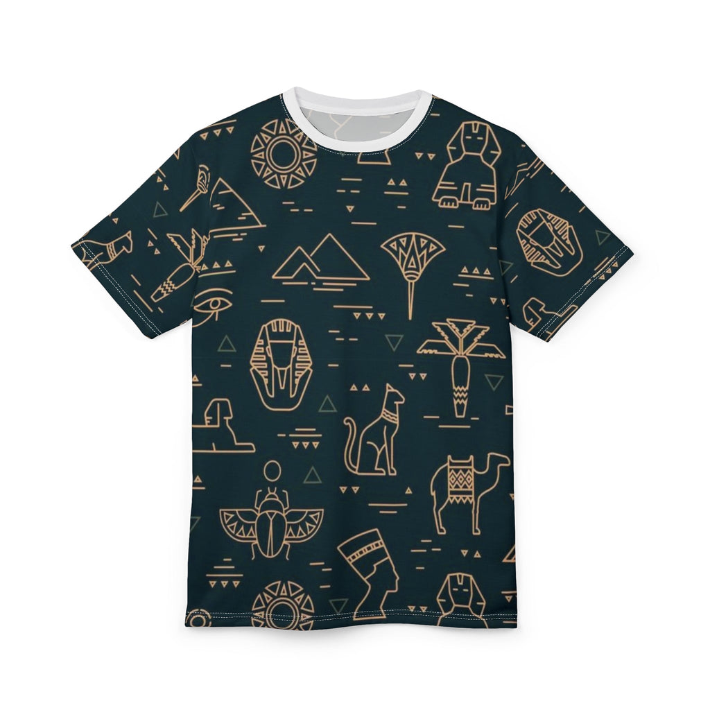 Egyptian-Inspired Unisex Tee - Unique Cut & Sew Design featuring Hieroglyphic Motifs