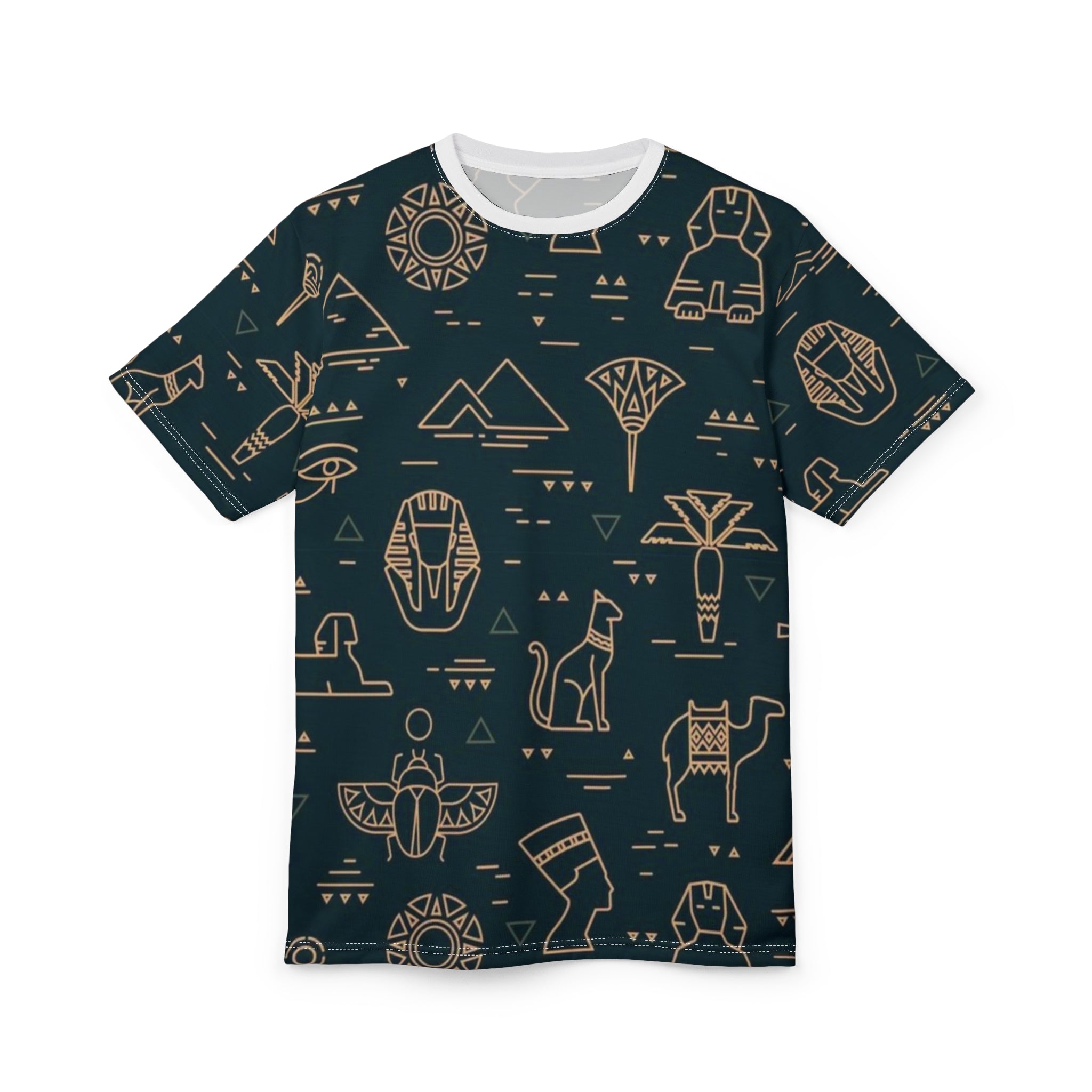 Egyptian-Inspired Unisex Tee - Unique Cut & Sew Design featuring Hieroglyphic Motifs