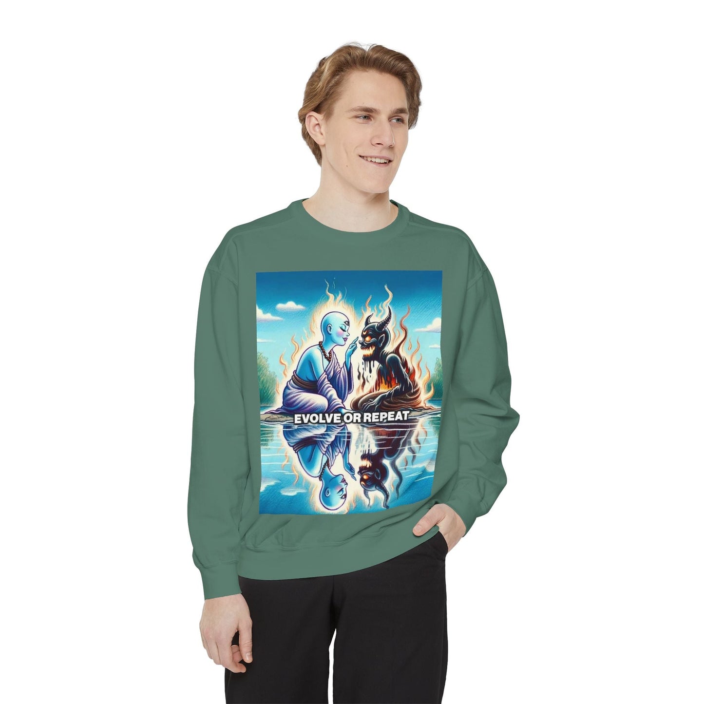 Evolve or Repeat Sweatshirt - Unisex Garment-Dyed Apparel for Growth and Transformation