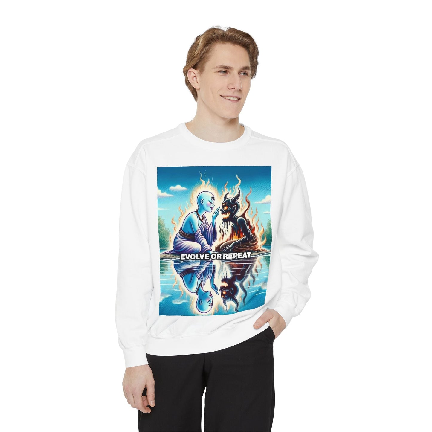 Evolve or Repeat Sweatshirt - Unisex Garment-Dyed Apparel for Growth and Transformation