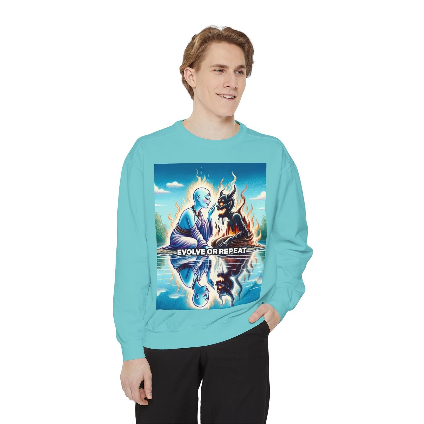 Evolve or Repeat Sweatshirt - Unisex Garment-Dyed Apparel for Growth and Transformation