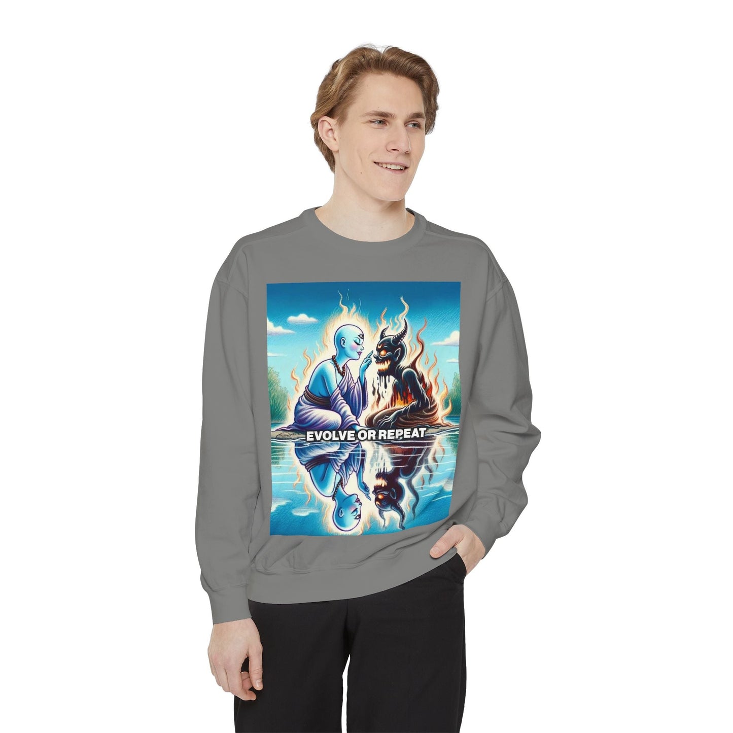 Evolve or Repeat Sweatshirt - Unisex Garment-Dyed Apparel for Growth and Transformation
