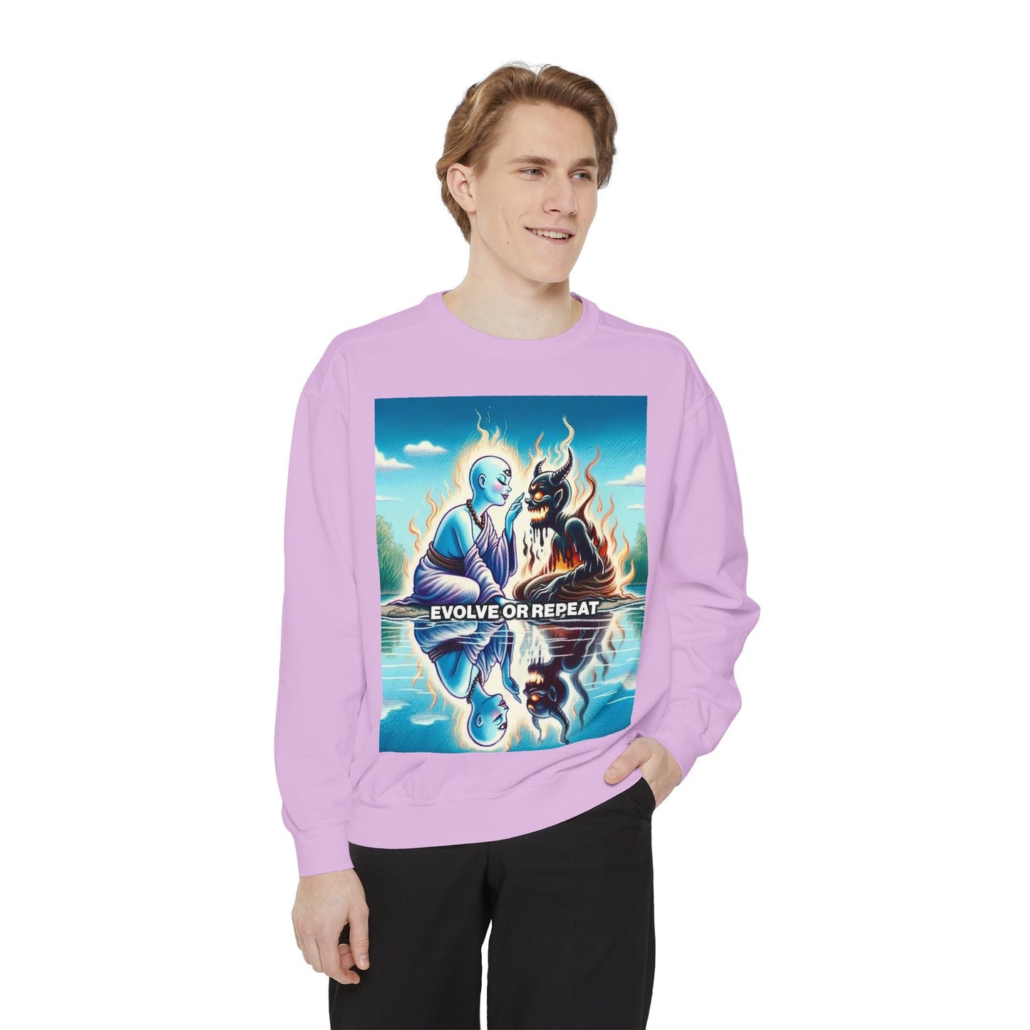 Evolve or Repeat Sweatshirt - Unisex Garment-Dyed Apparel for Growth and Transformation