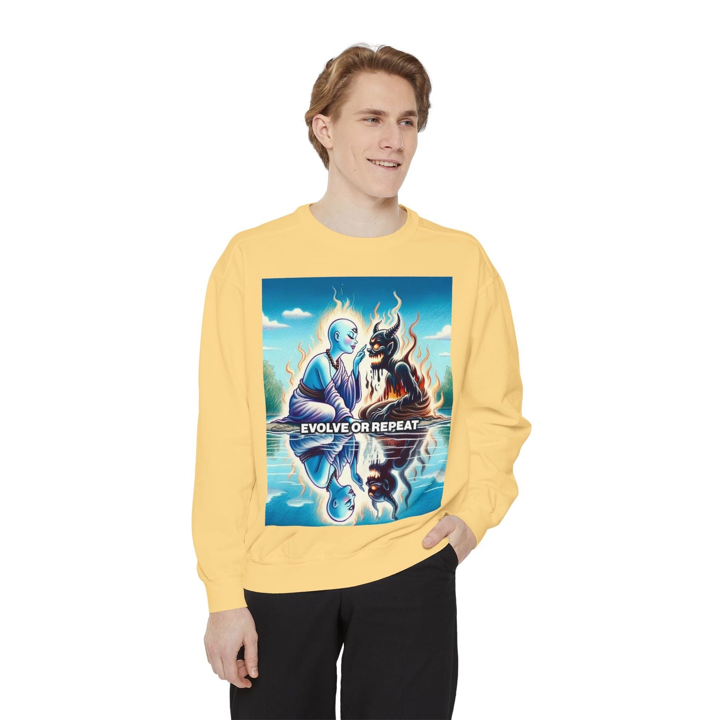 Evolve or Repeat Sweatshirt - Unisex Garment-Dyed Apparel for Growth and Transformation