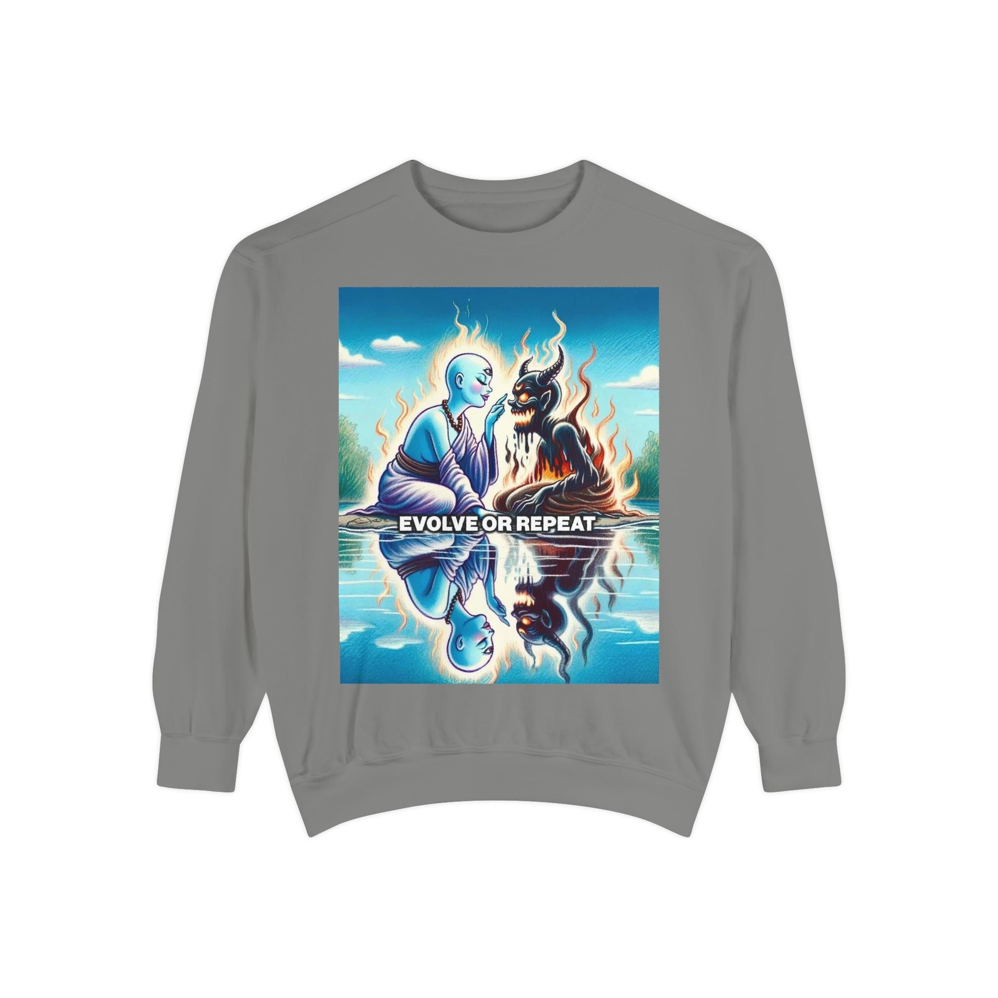 Evolve or Repeat Sweatshirt - Unisex Garment-Dyed Apparel for Growth and Transformation