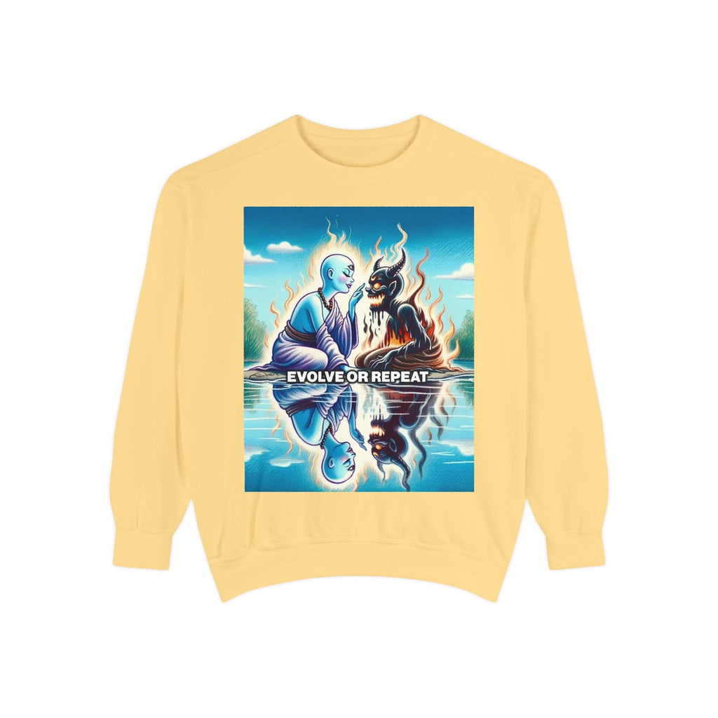 Evolve or Repeat Sweatshirt - Unisex Garment-Dyed Apparel for Growth and Transformation