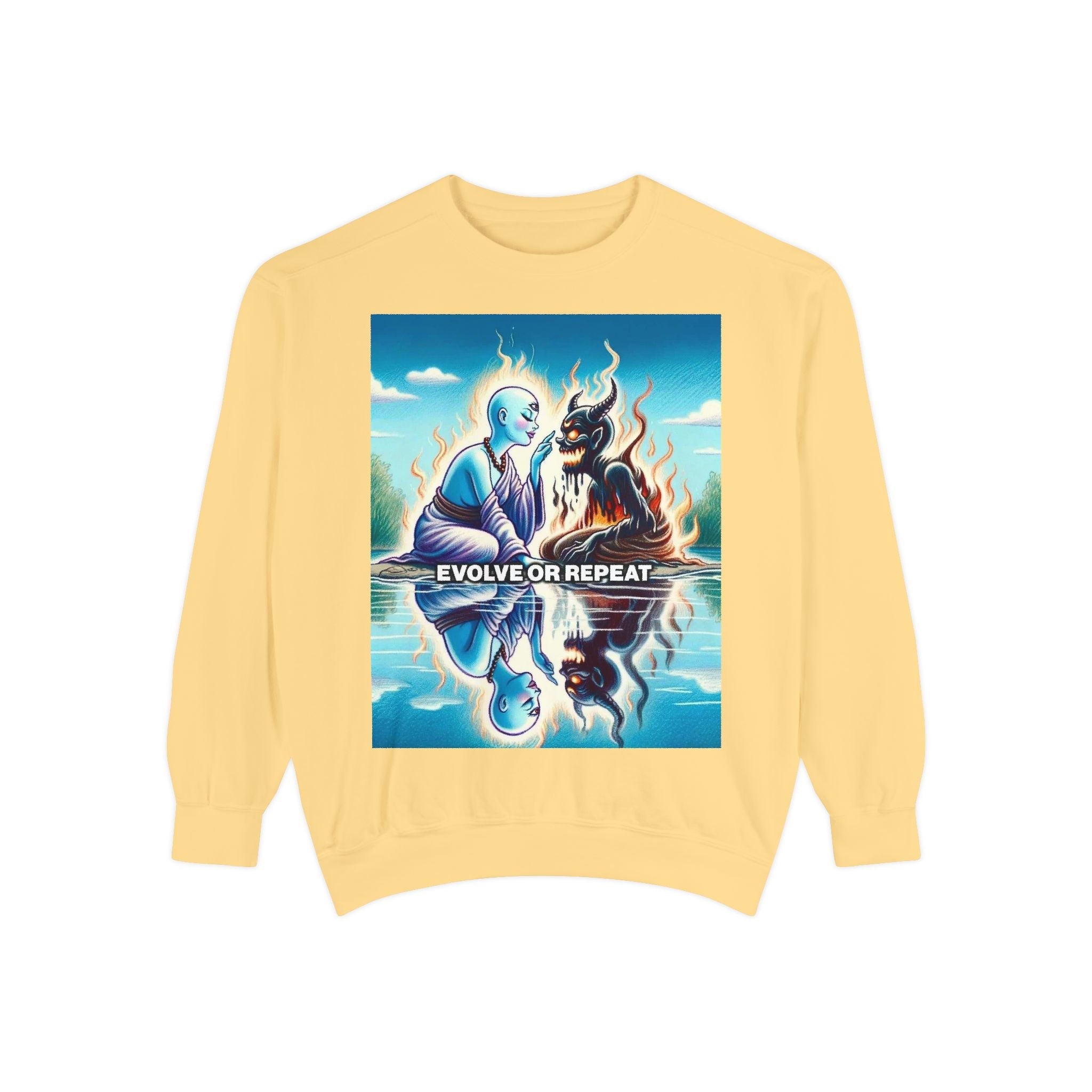 Evolve or Repeat Sweatshirt - Unisex Garment-Dyed Apparel for Growth and Transformation