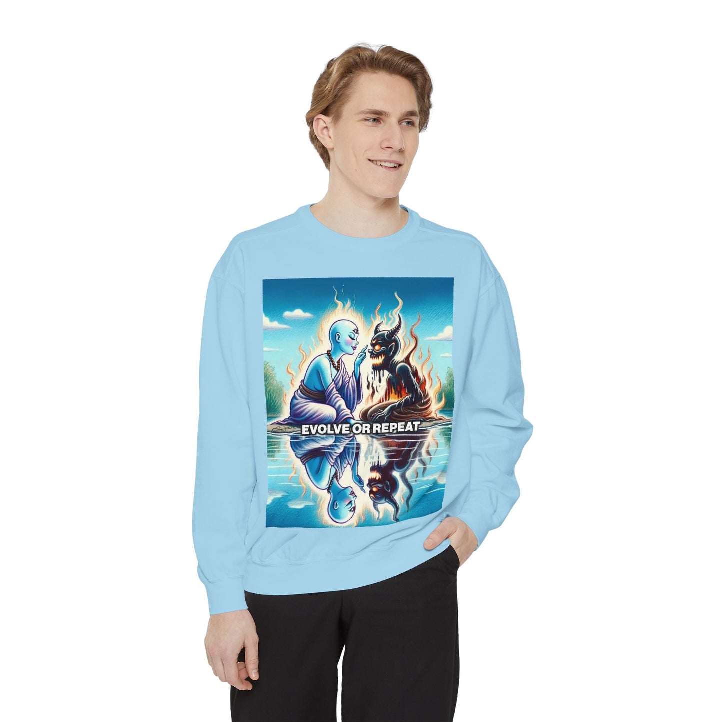 Evolve or Repeat Sweatshirt - Unisex Garment-Dyed Apparel for Growth and Transformation