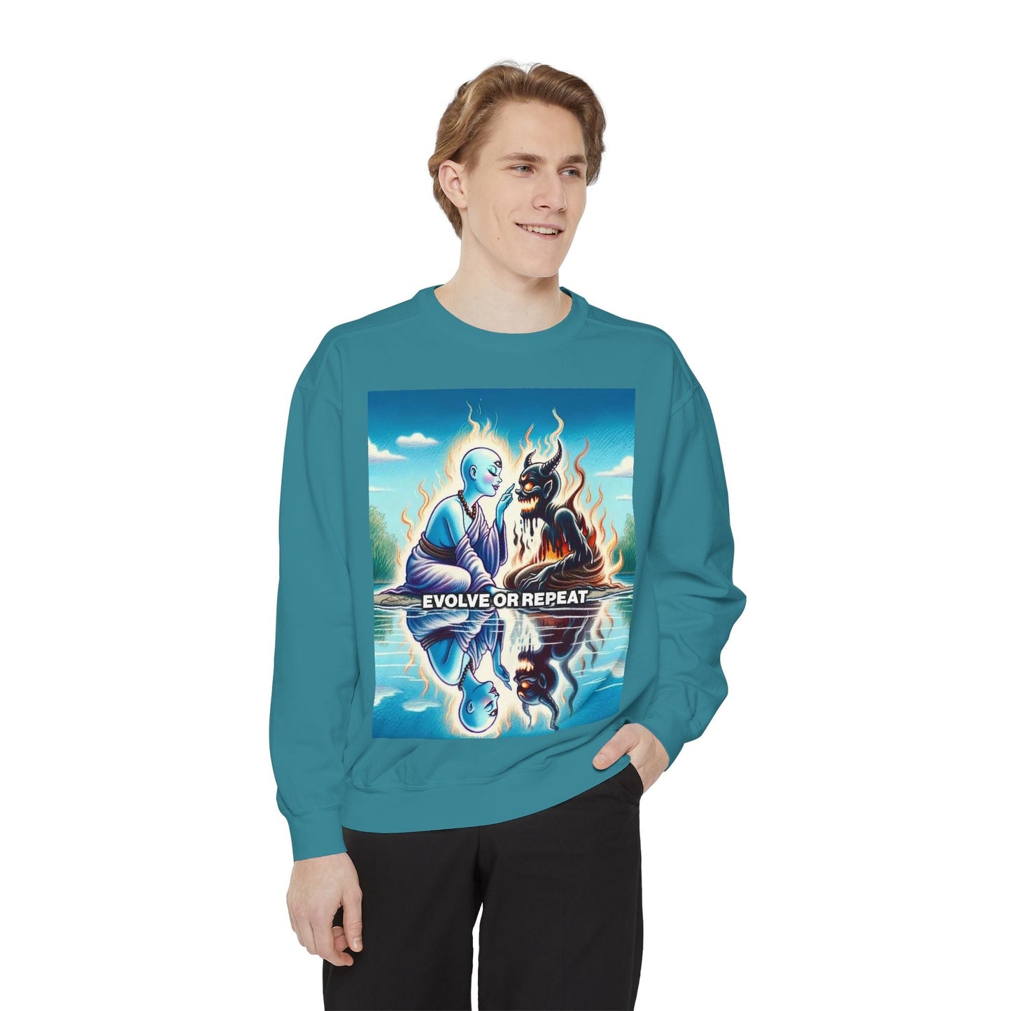 Evolve or Repeat Sweatshirt - Unisex Garment-Dyed Apparel for Growth and Transformation